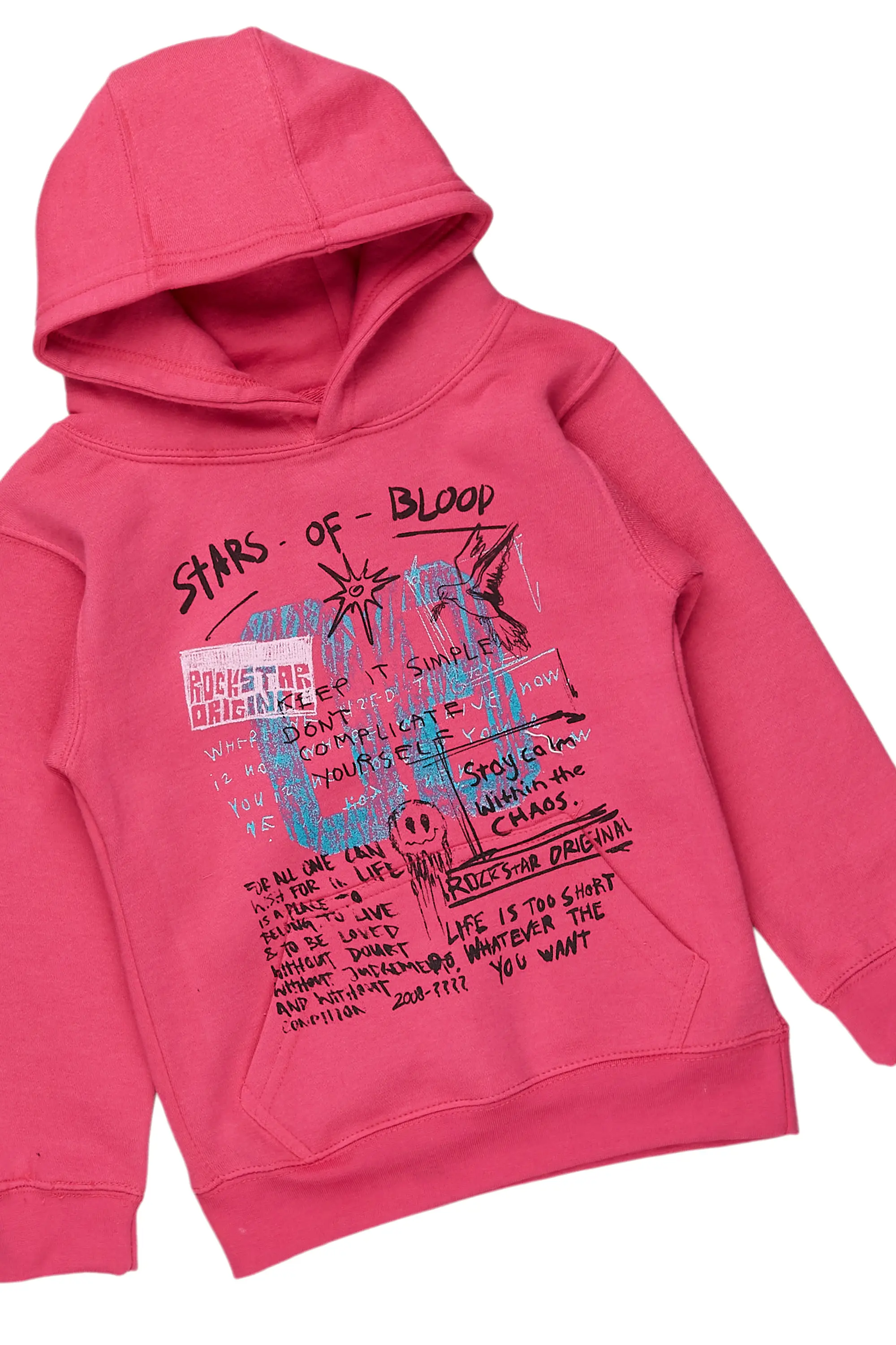 Girls Addie Pink/Blue Hoodie/Stacked Flare Jean Set - Image 2
