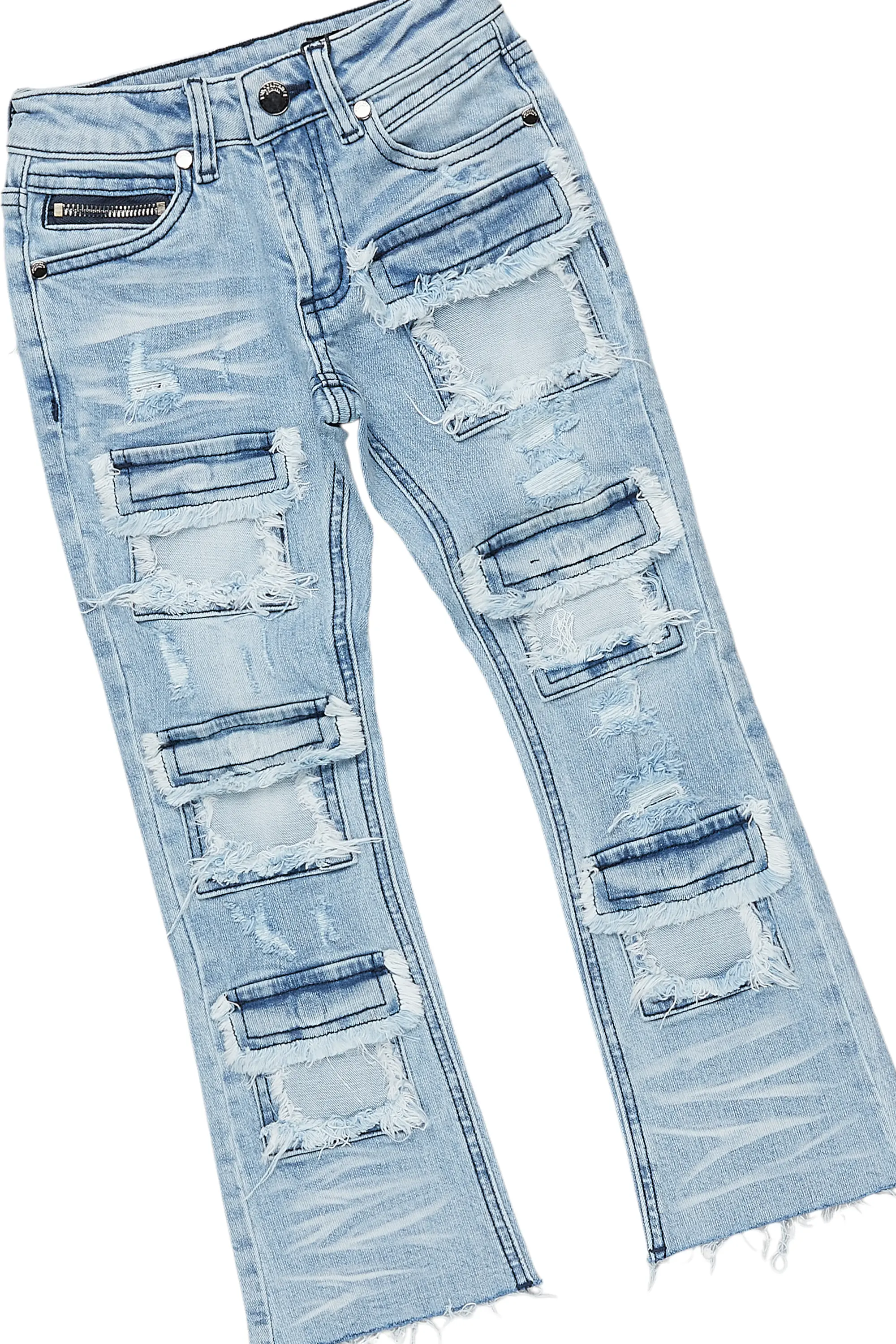 Girls Addie Pink/Blue Hoodie/Stacked Flare Jean Set - Image 3