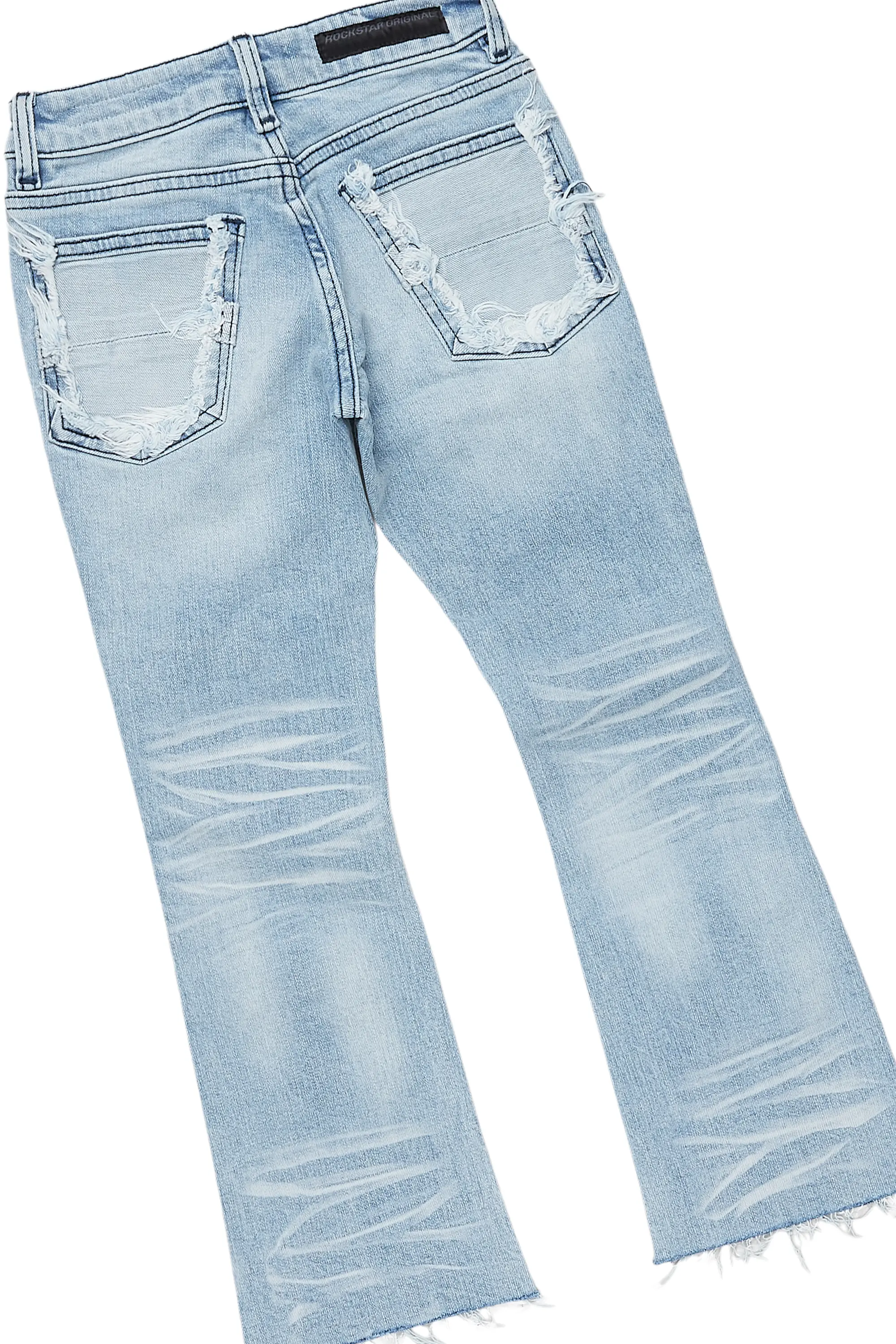 Girls Addie Pink/Blue Hoodie/Stacked Flare Jean Set - Image 4