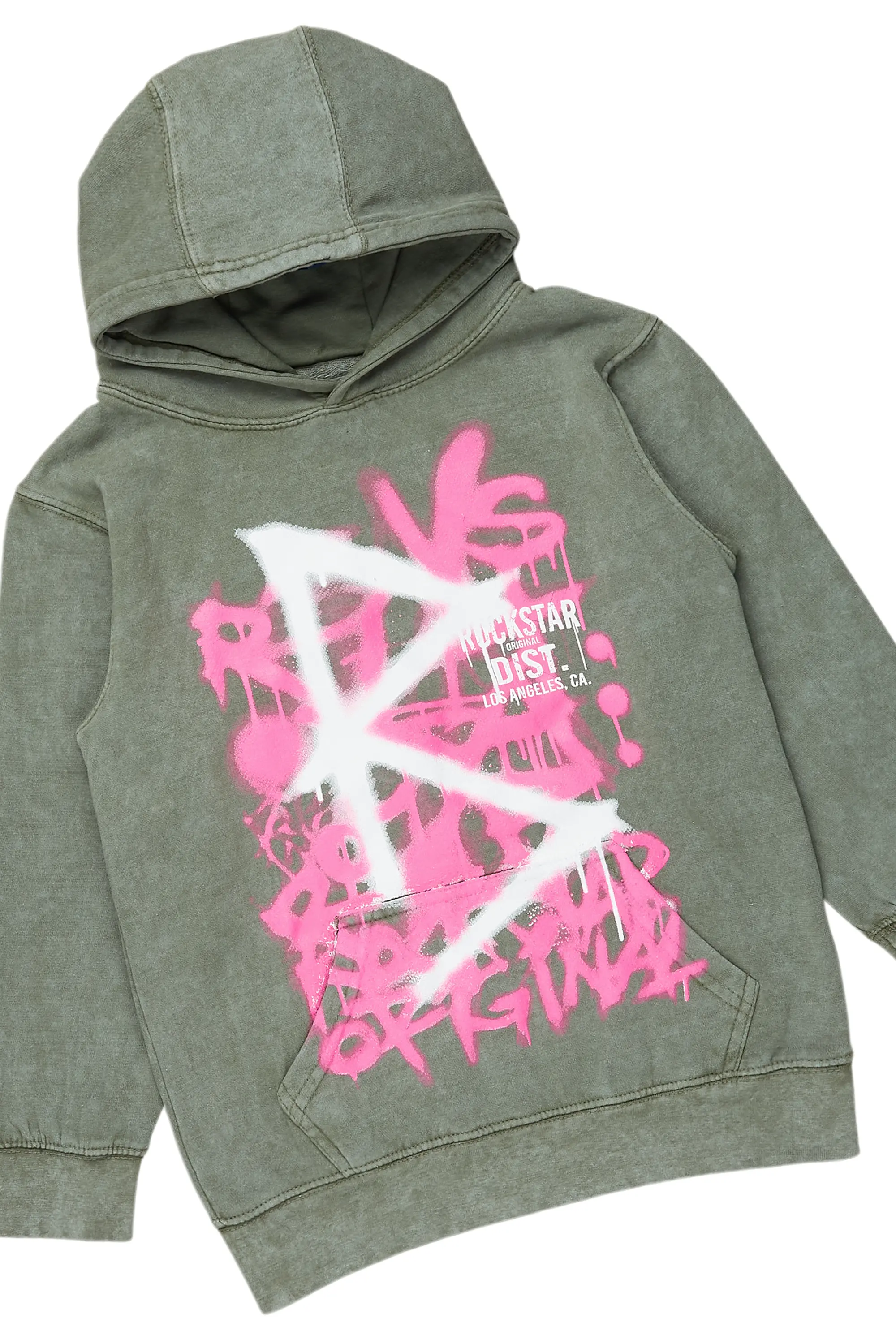 Girls Nahomy Vintage Green Hoodie/Stacked Flare Jean Set - Image 2