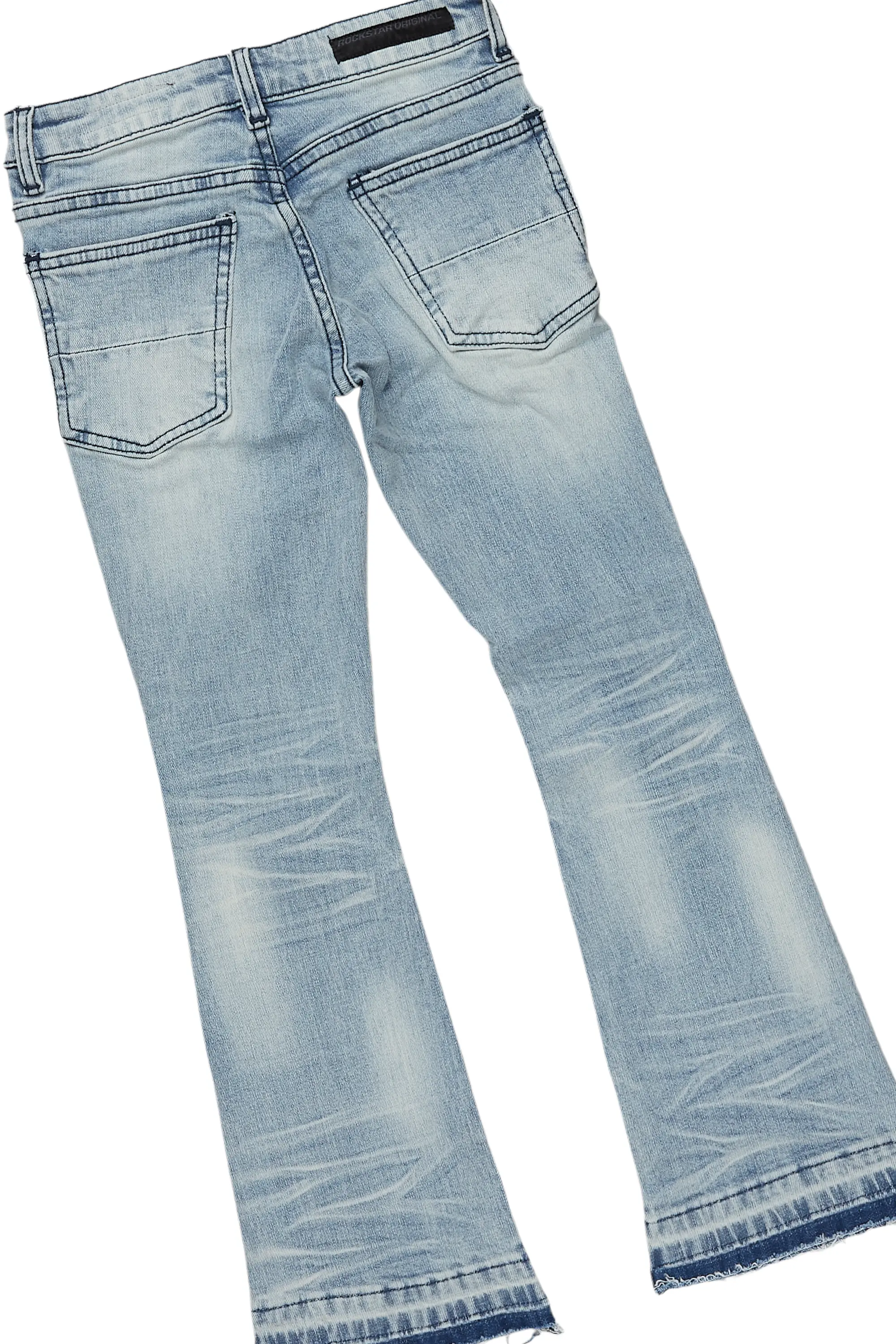 Girls Leira Blue/Vintage Beige Hoodie/Stacked Flare Jean Set - Image 4