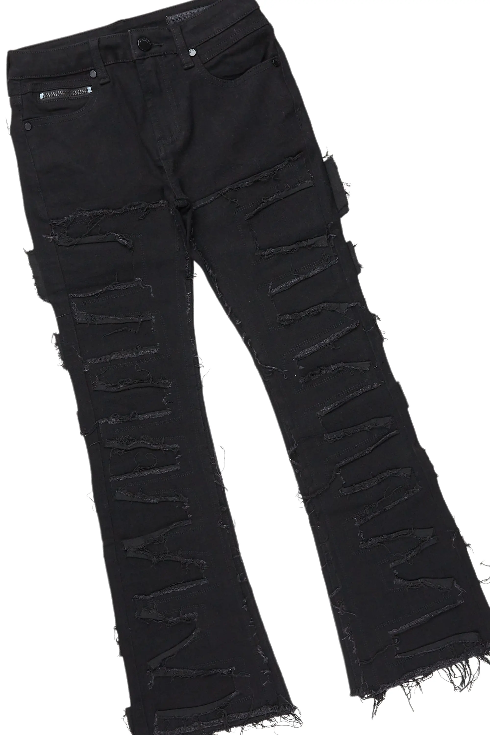 Girls Lucia Pink/Black Hoodie/Stacked Flare Jean Set - Image 3
