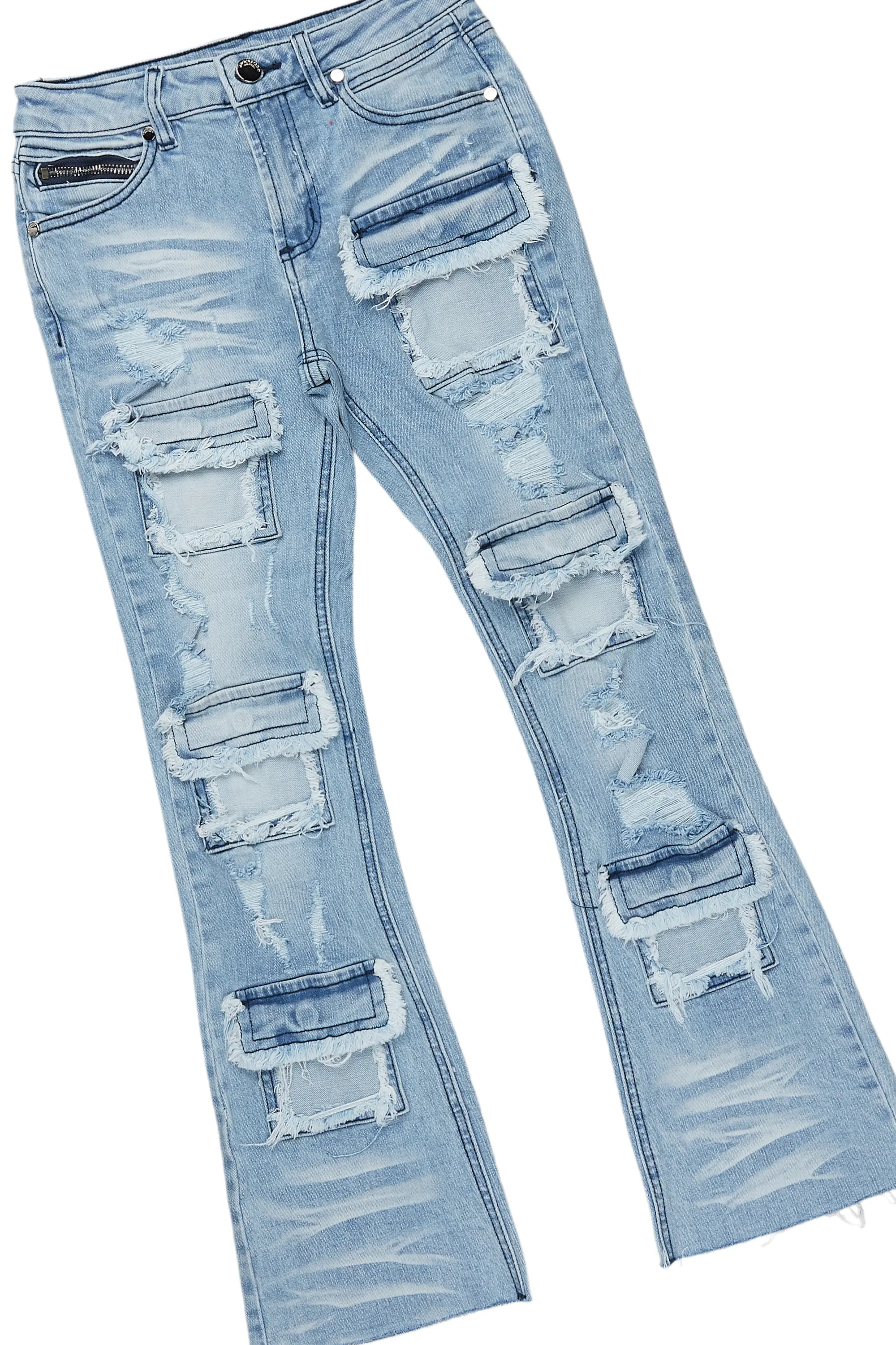 Girls Lucia Pink/Blue Hoodie/Stacked Flare Jean Set - Image 3