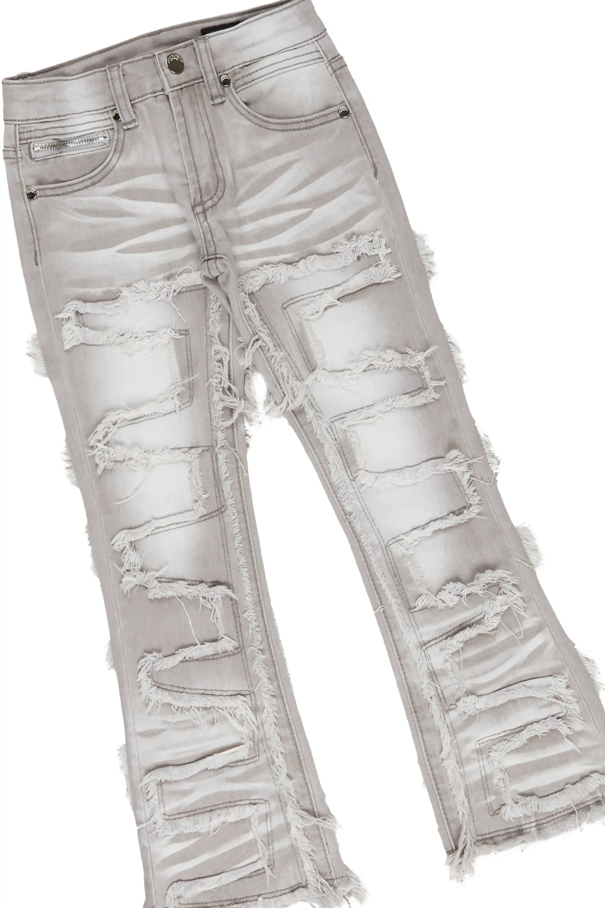 Girls Melanie Grey/Pink Hoodie/Stacked Flare Jean Set - Image 3