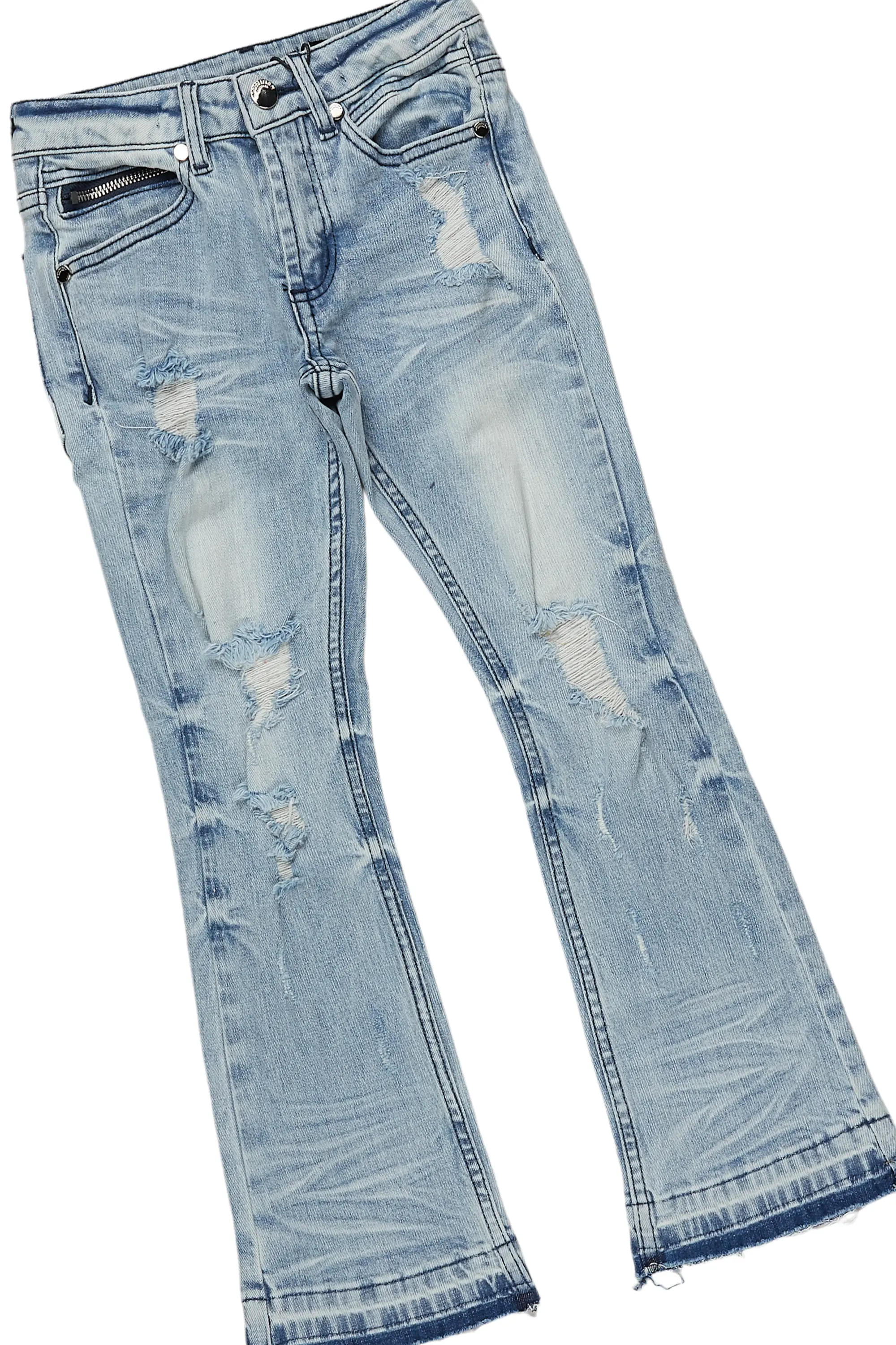 Girls Melanie Red/Blue Hoodie/Stacked Flare Jean Set - Image 3