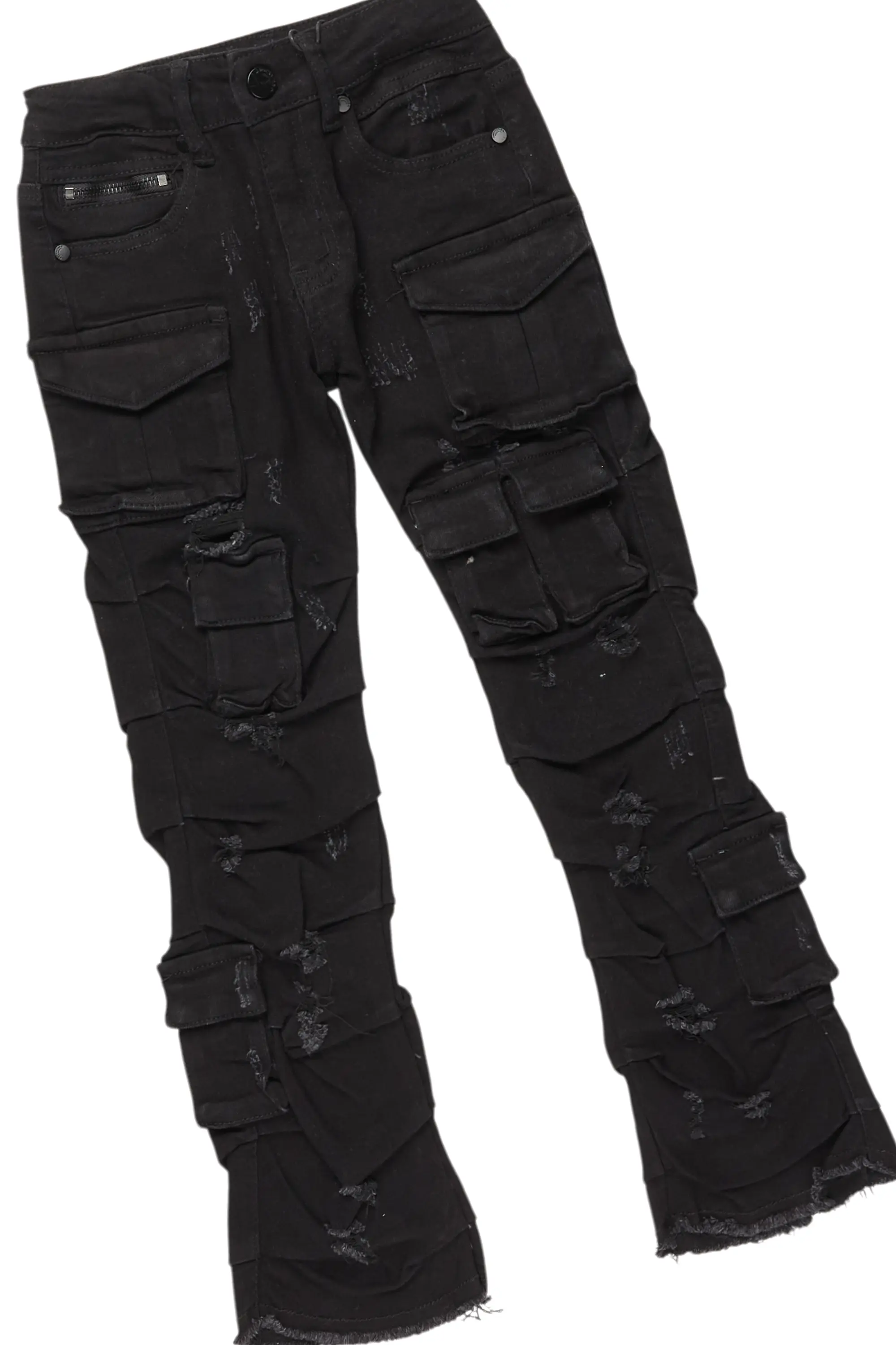 Girls Isha Grey/Black Hoodie/Stacked Flare Jean Set - Image 3