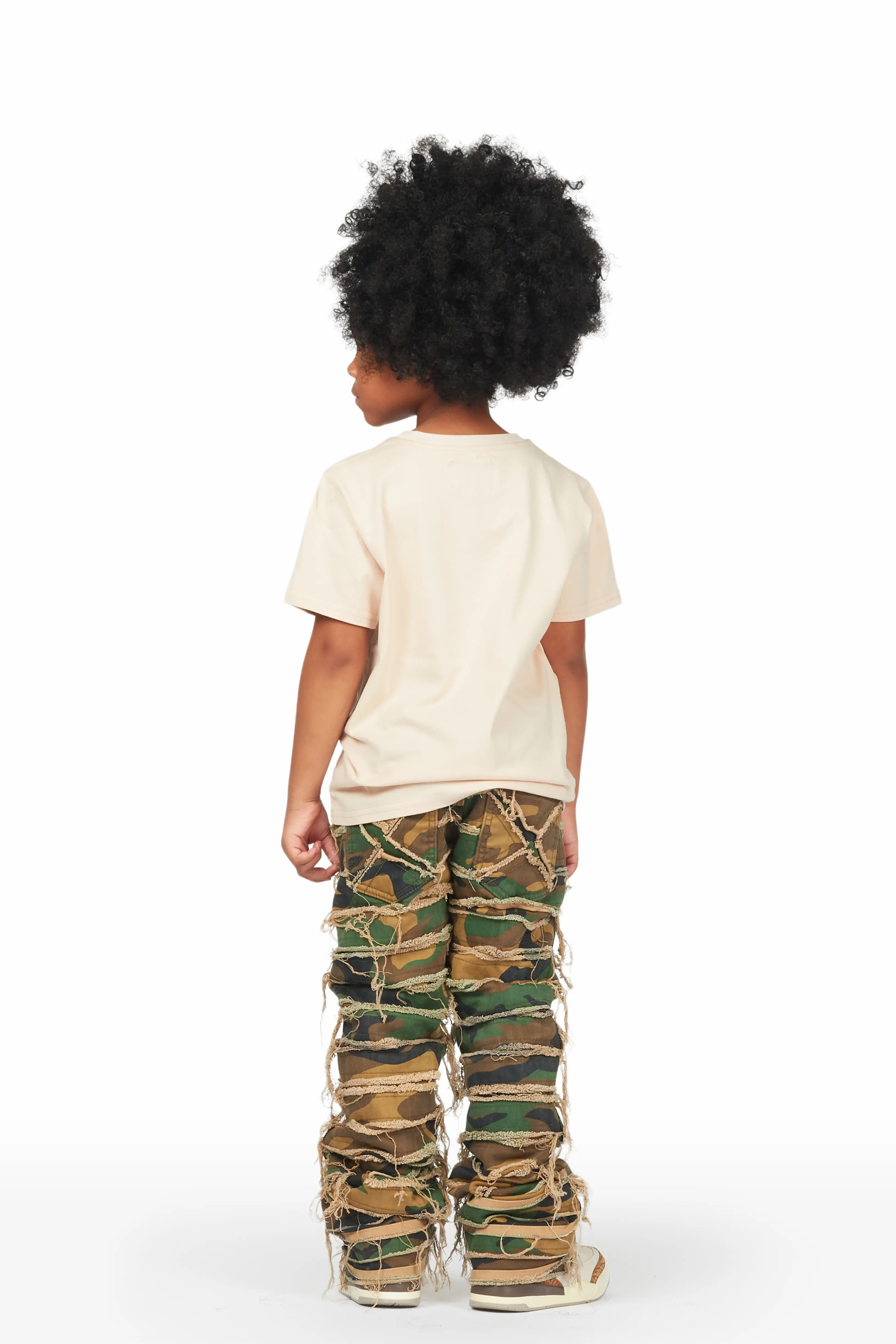 Girls Emma Beige/Camo T-Shirt/Stacked Flare Jean Set - Image 4