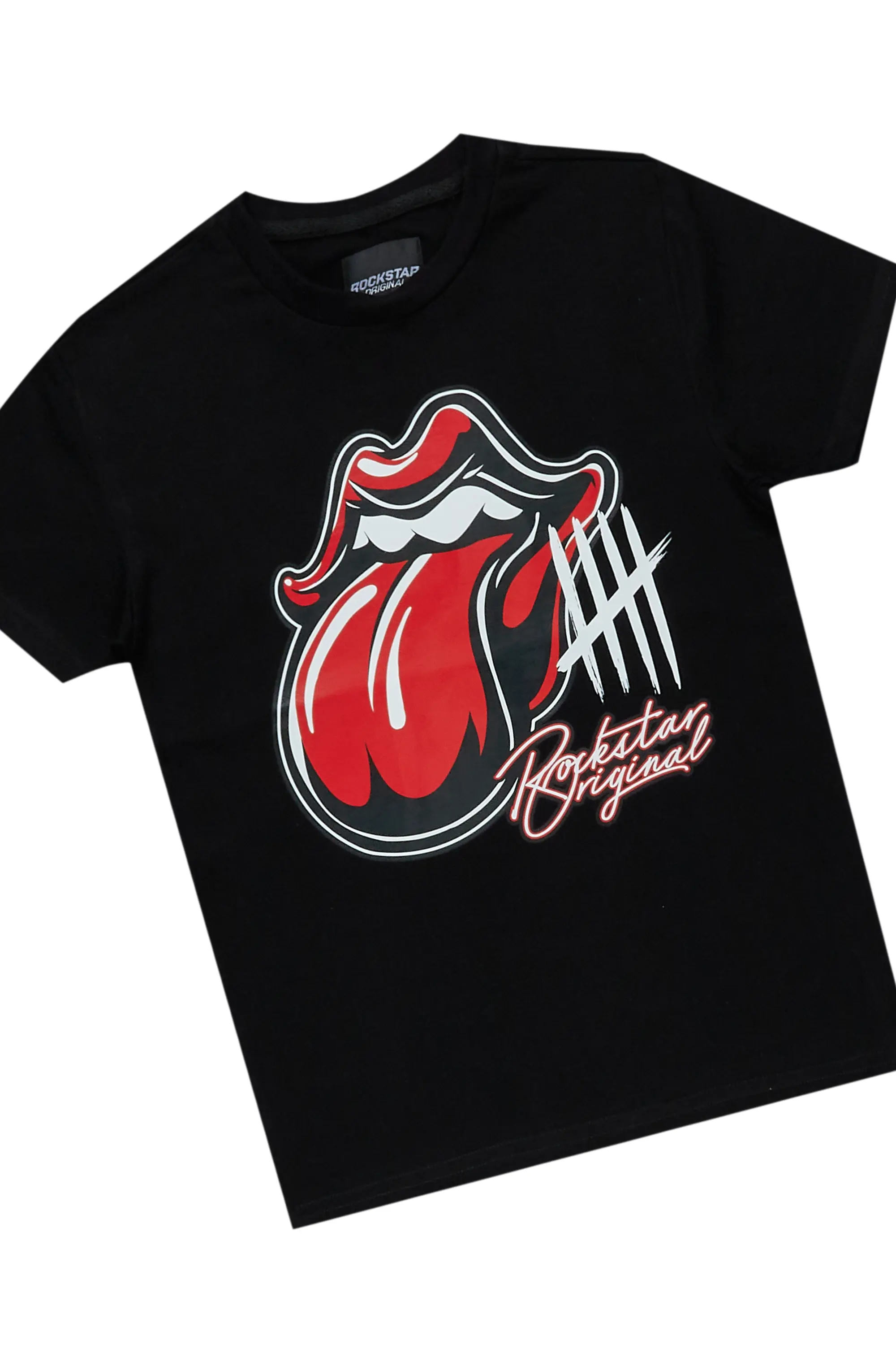 Girls Luna Black/Red T-Shirt/Stacked Flare Jean Set - Image 5