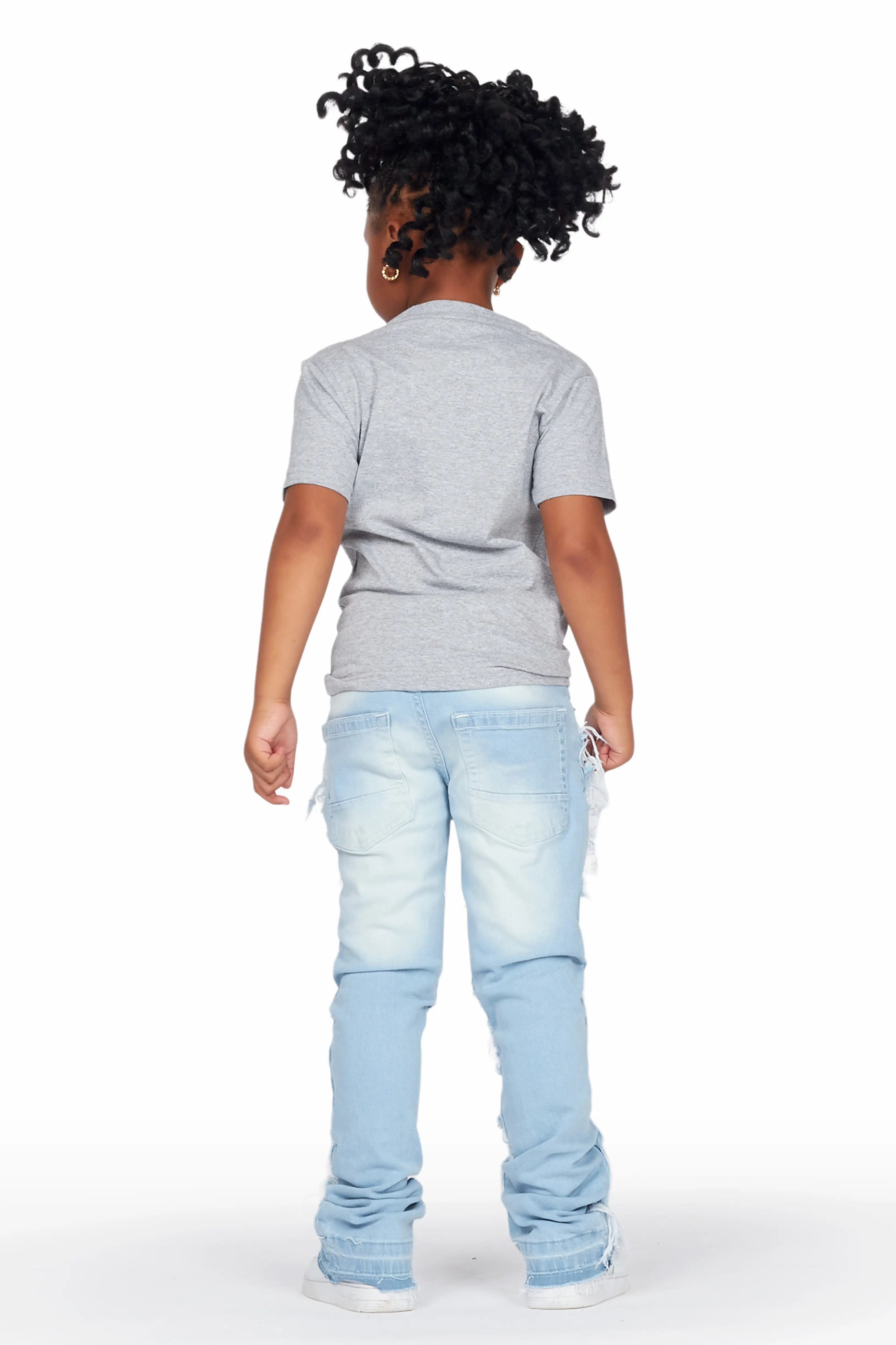 Girls Genie Grey/Blue T-Shirt/Stacked Flare Jean Set - Image 5