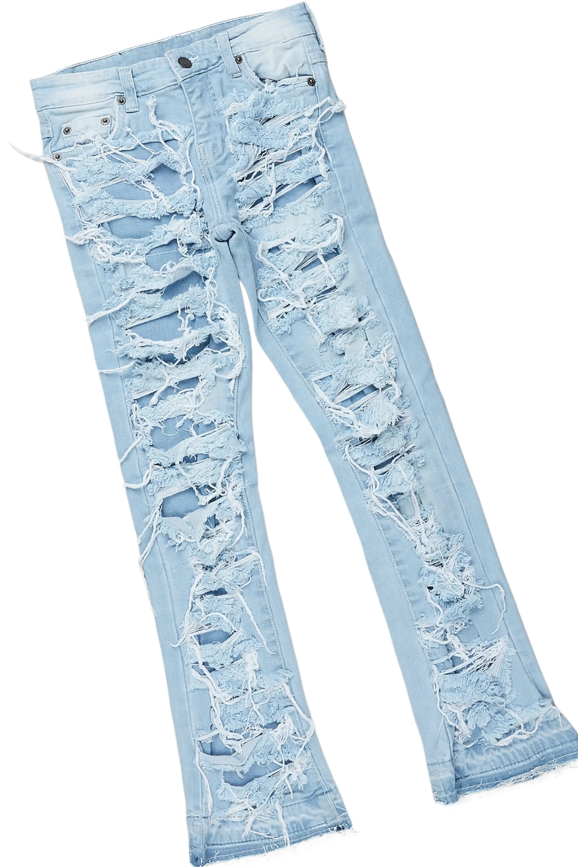 Girls Genie Grey/Blue T-Shirt/Stacked Flare Jean Set - Image 7