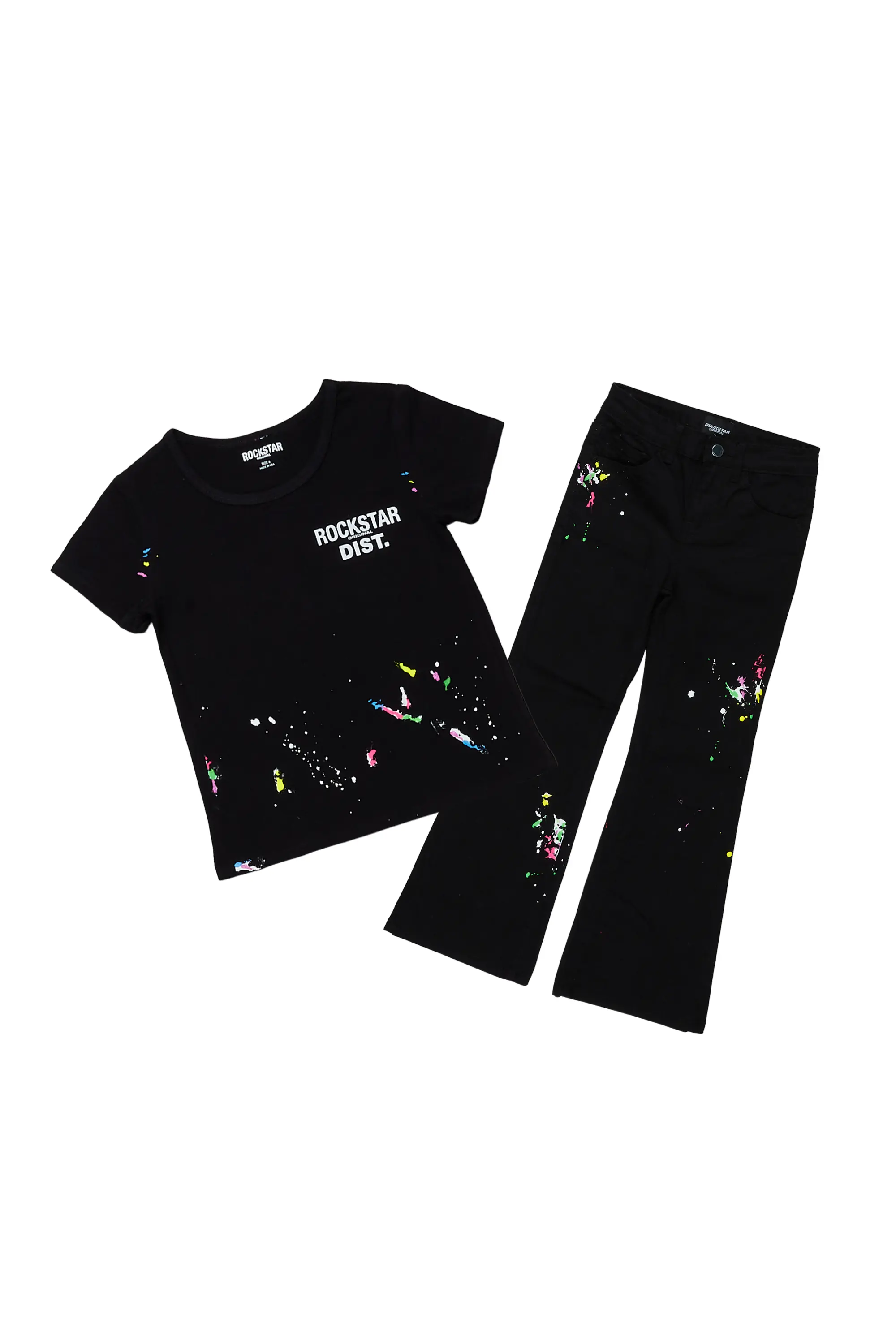 Girls Kalah Black T-Shirt Flare Jean Set - Image 2
