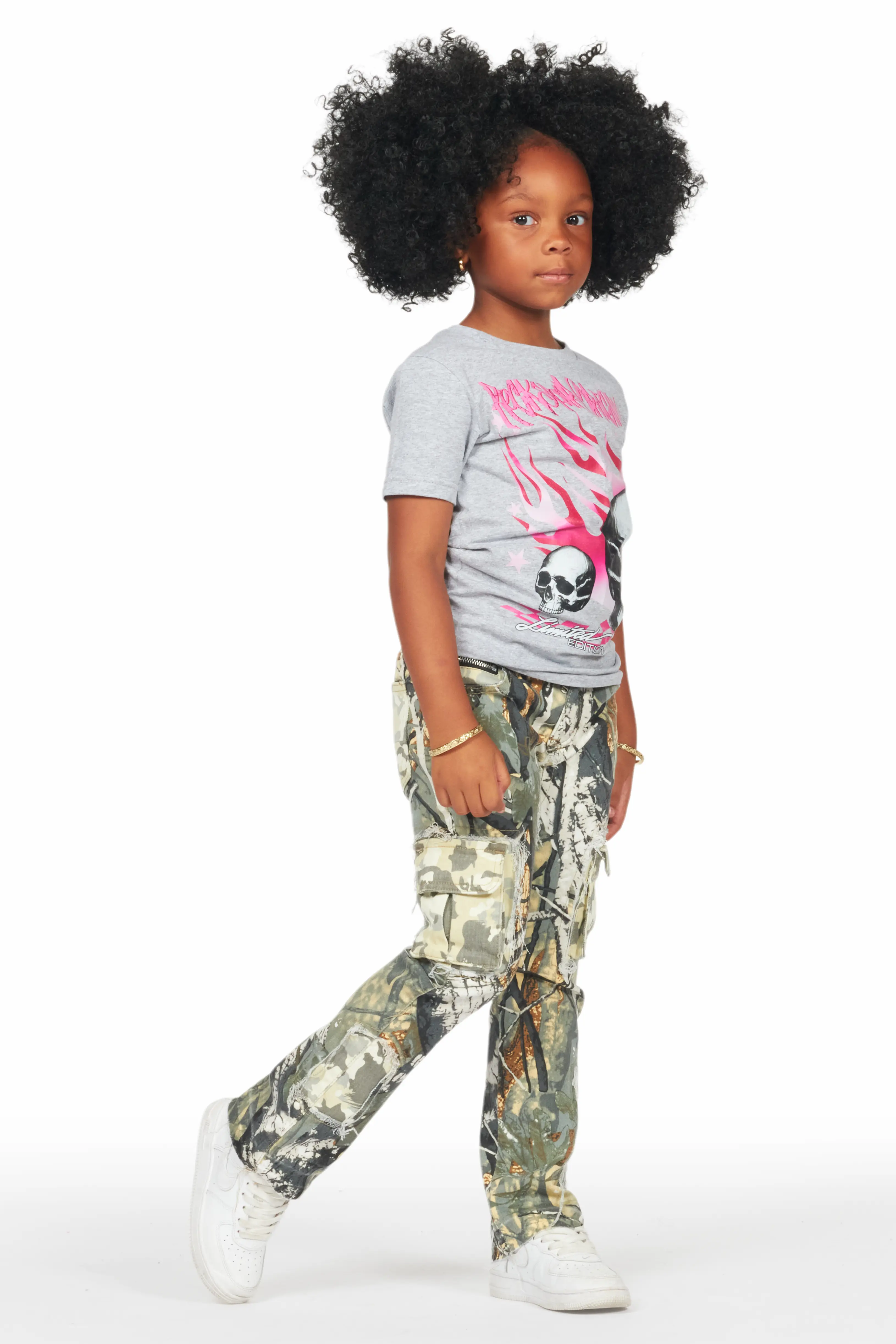 Girls Talie Tree Camo T-Shirt/Stacked Flare Jean Set - Image 4