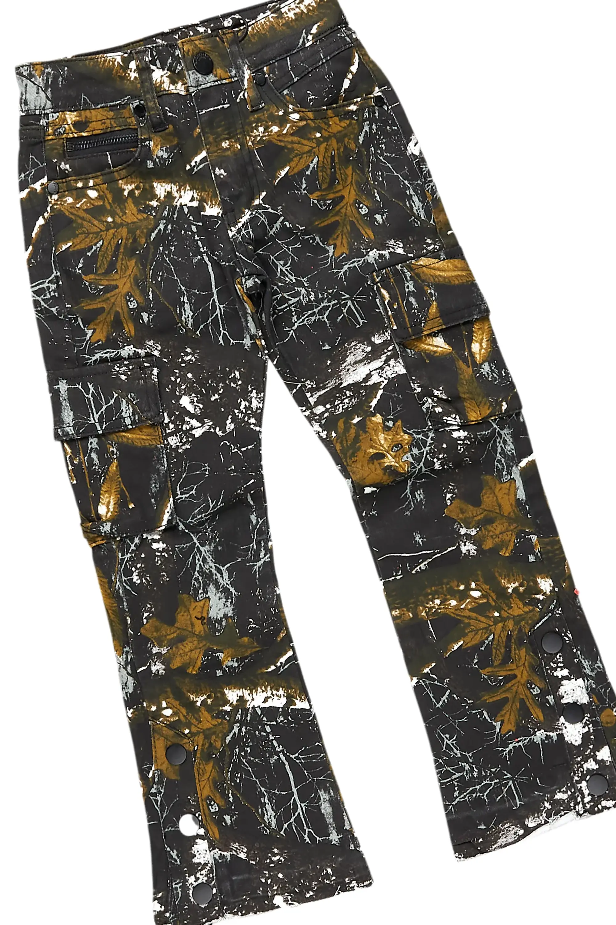 Girls Mia Black Tree Camo Hoodie/Stacked Flare Jean Set - Image 3