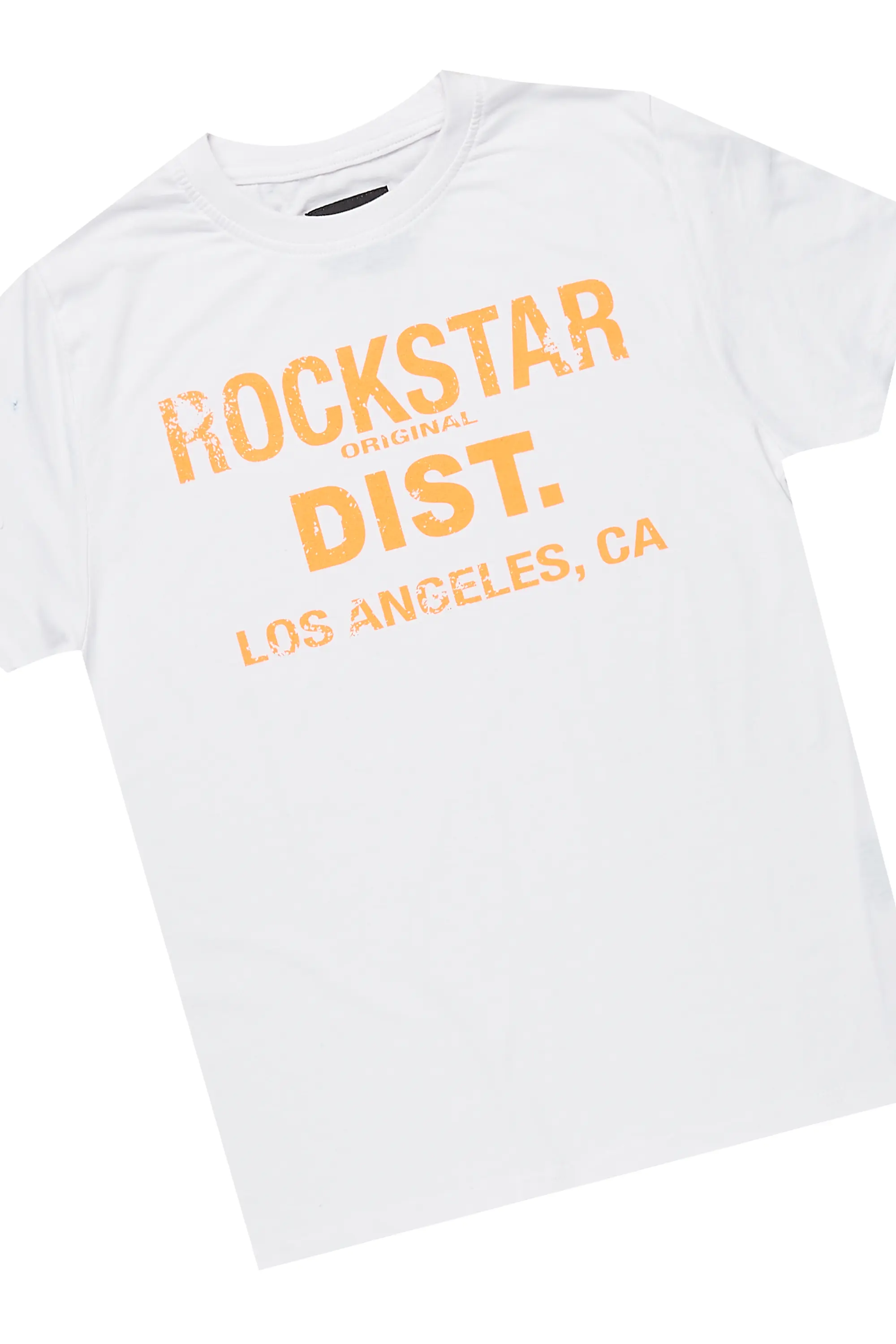 Girls Kona White/Orange T-Shirt/Stacked Flare Jean Set - Image 5