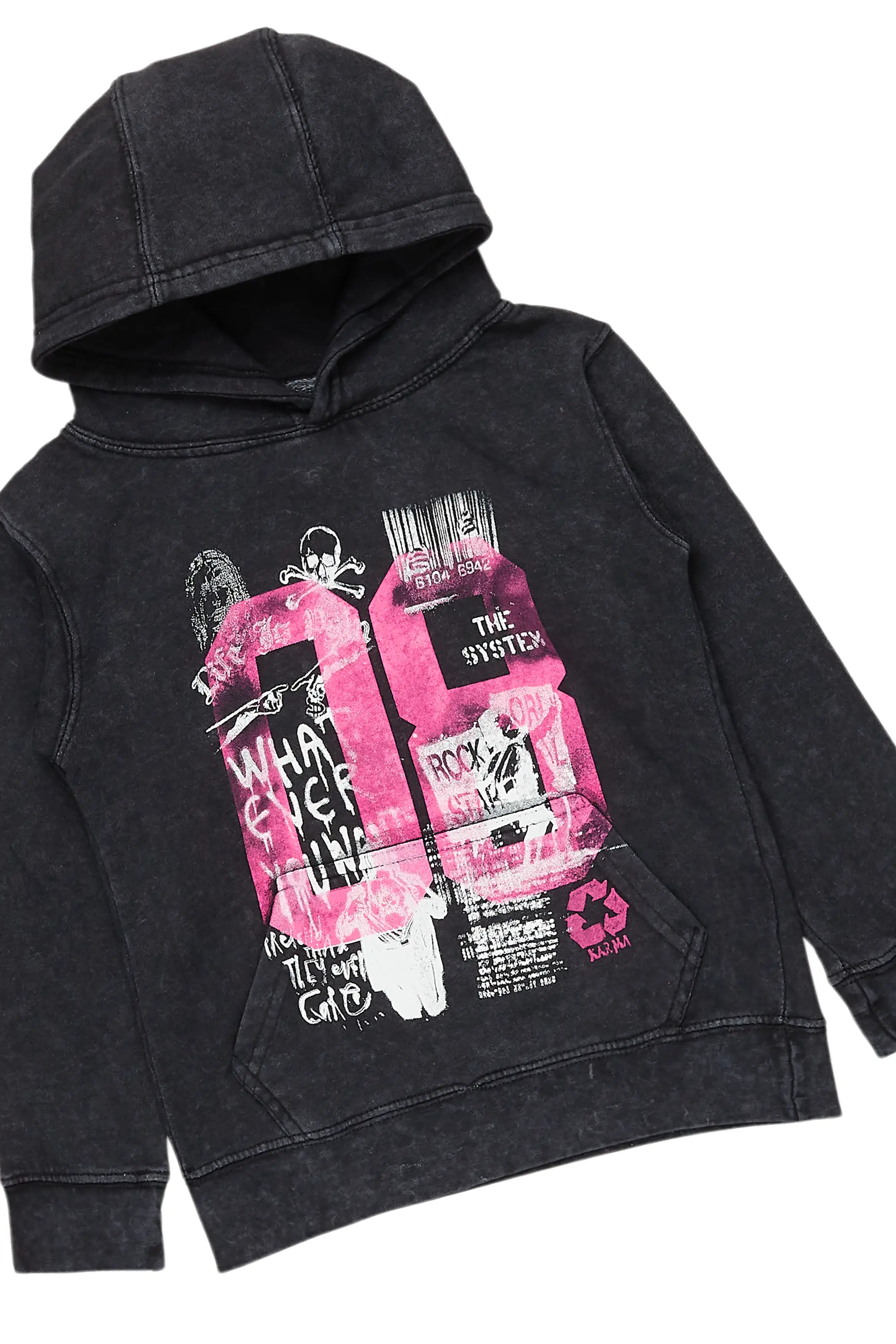 Girls Kammy Vintage Black Hoodie/Stacked Flare Jean Set - Image 2