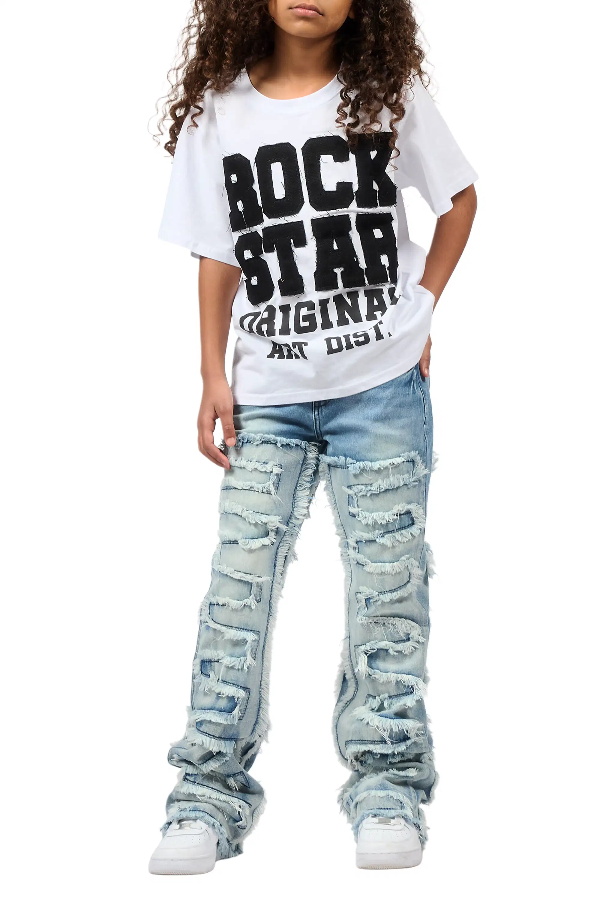 Girls Zariyah Medium Wash Stacked Flare Jean - Image 10