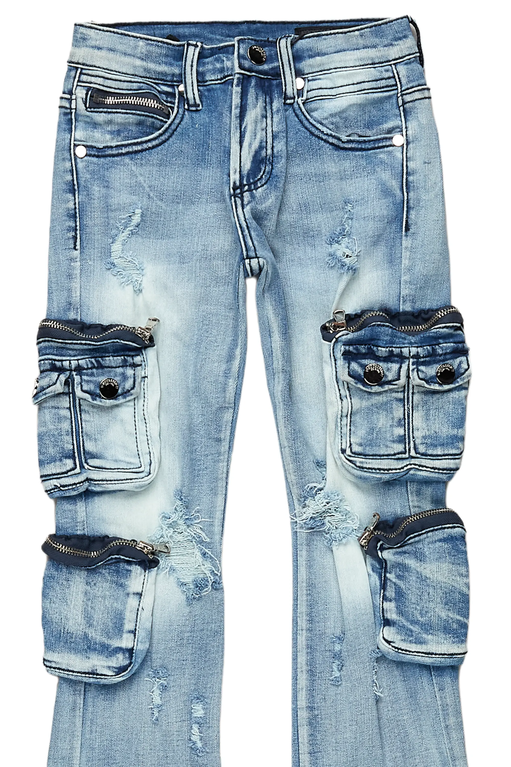 Girls Alisson Light Blue Stacked Flare Jean - Image 7
