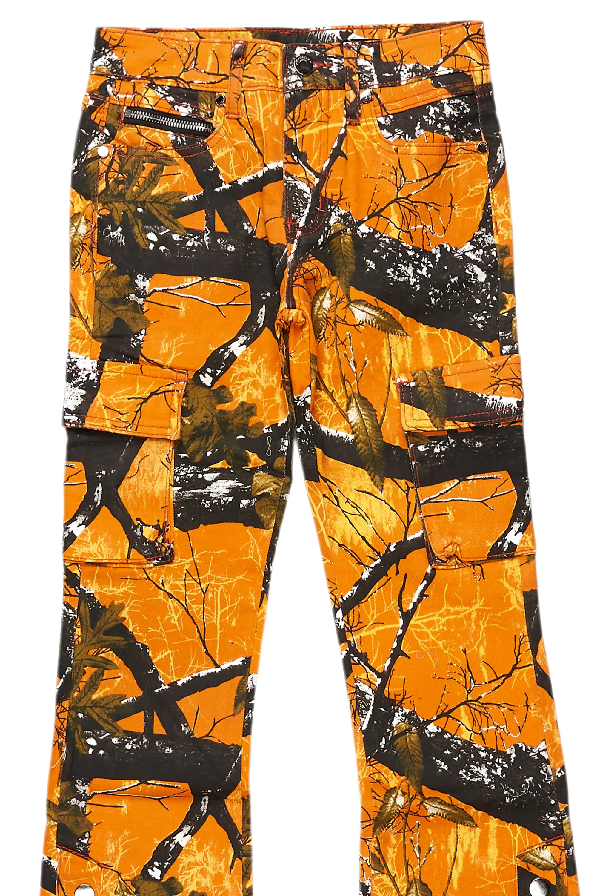 Girls Waapa Orange Tree Camo Stacked Flare Cargo Jean - Image 2