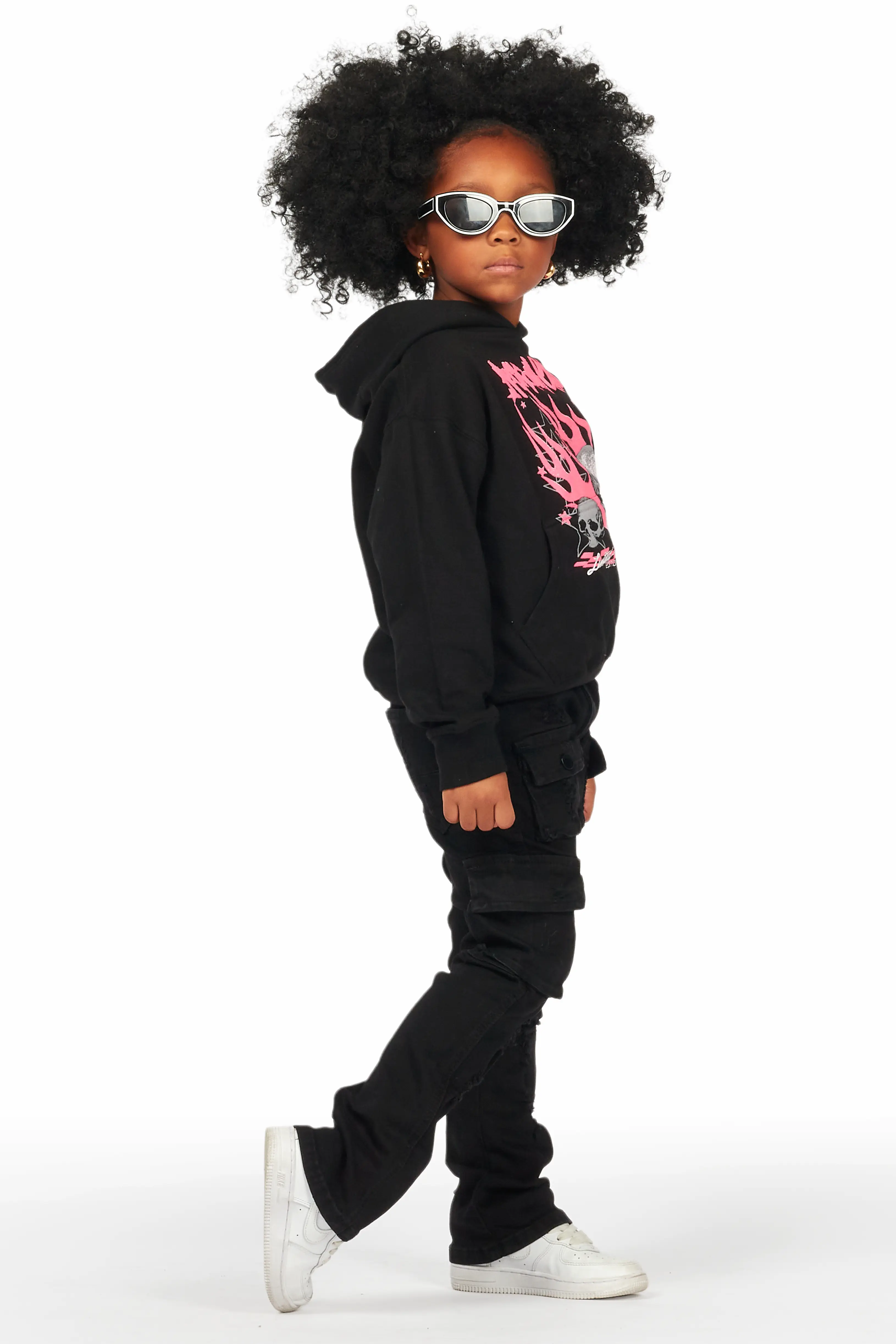 Girls Zaira Black Cargo Stacked Flare Jean - Image 5