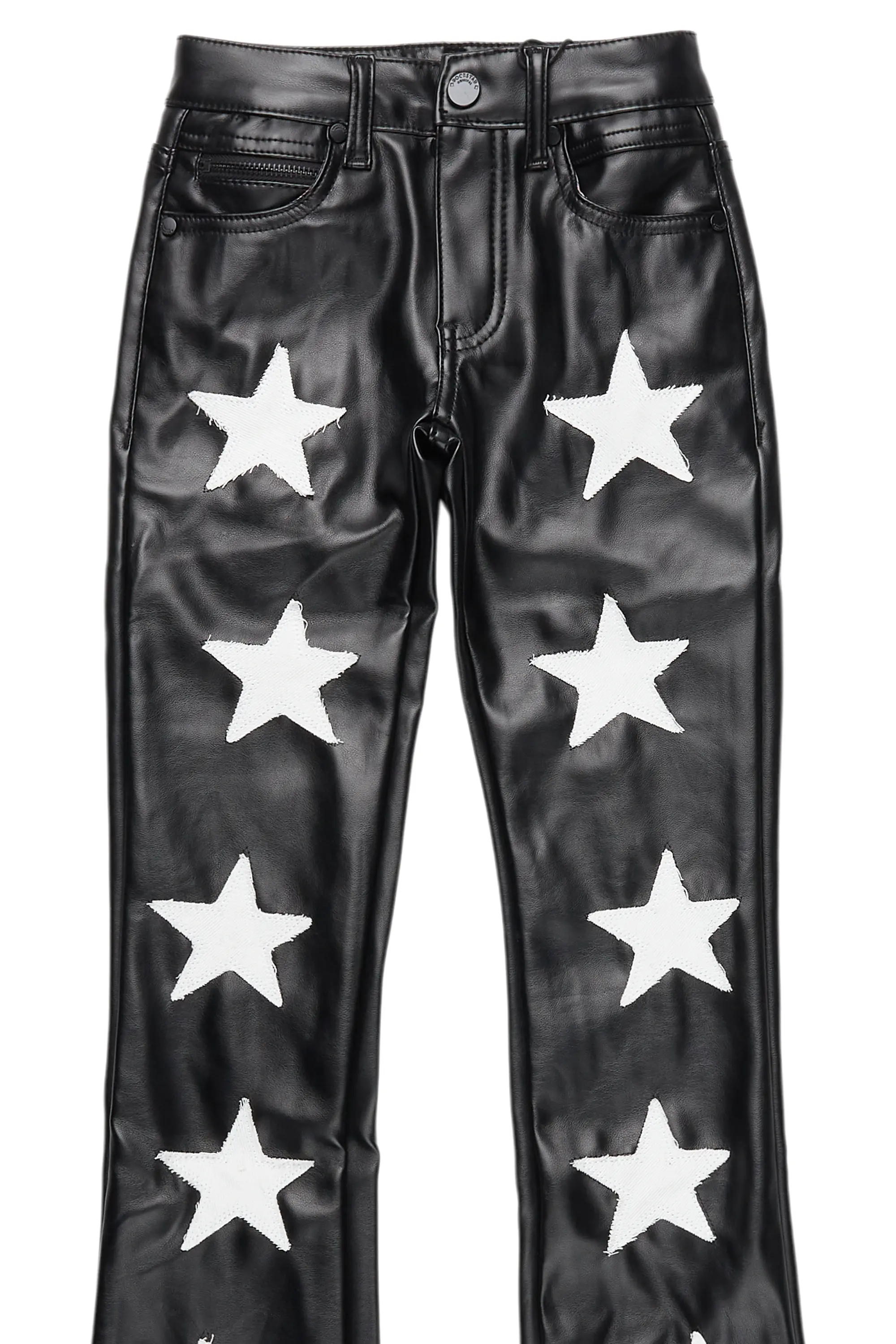 Girls Steen Black PU Stacked Flare Jeans - Image 2