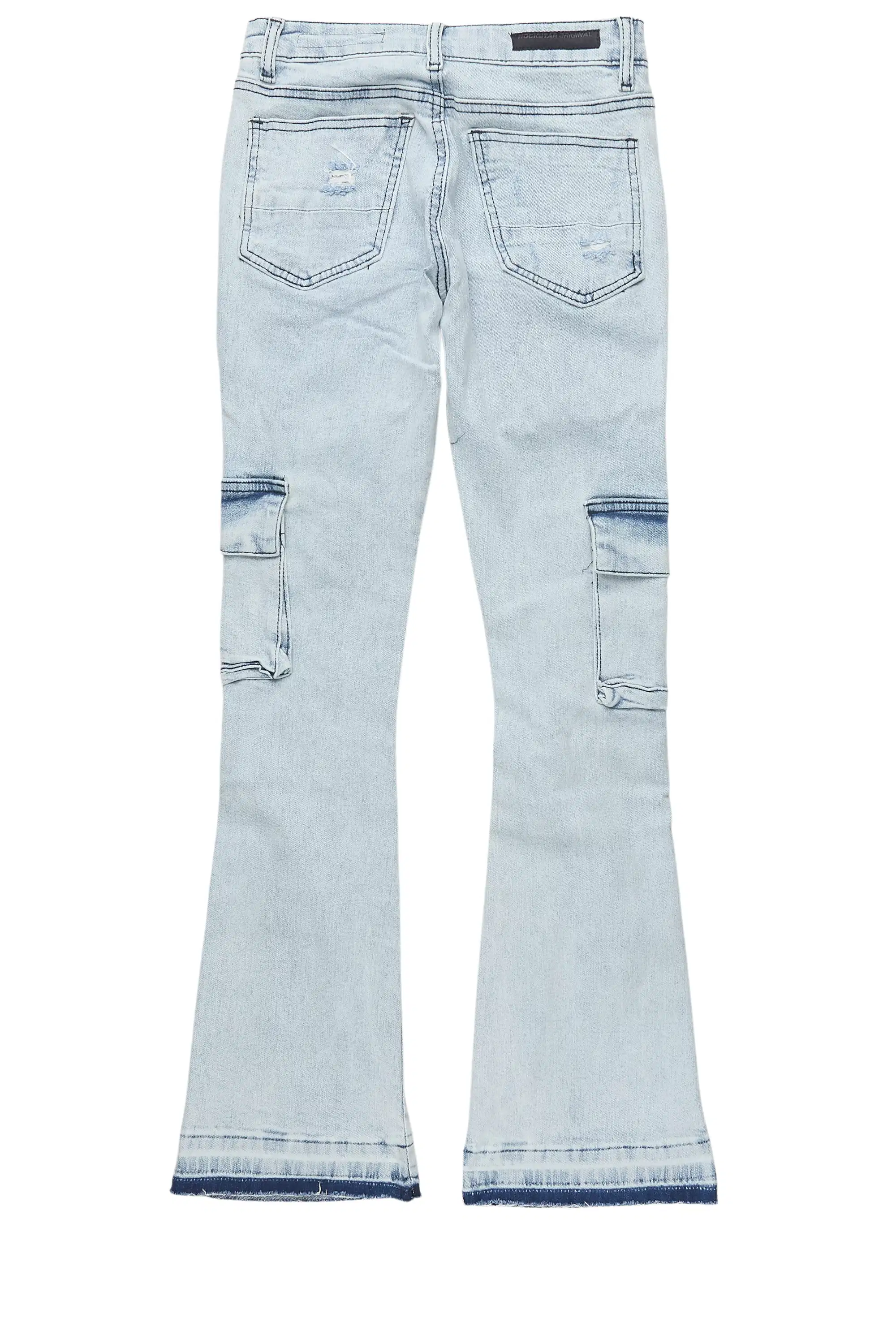 Girls Noor Light Wash Cargo Stacked Jean - Image 3