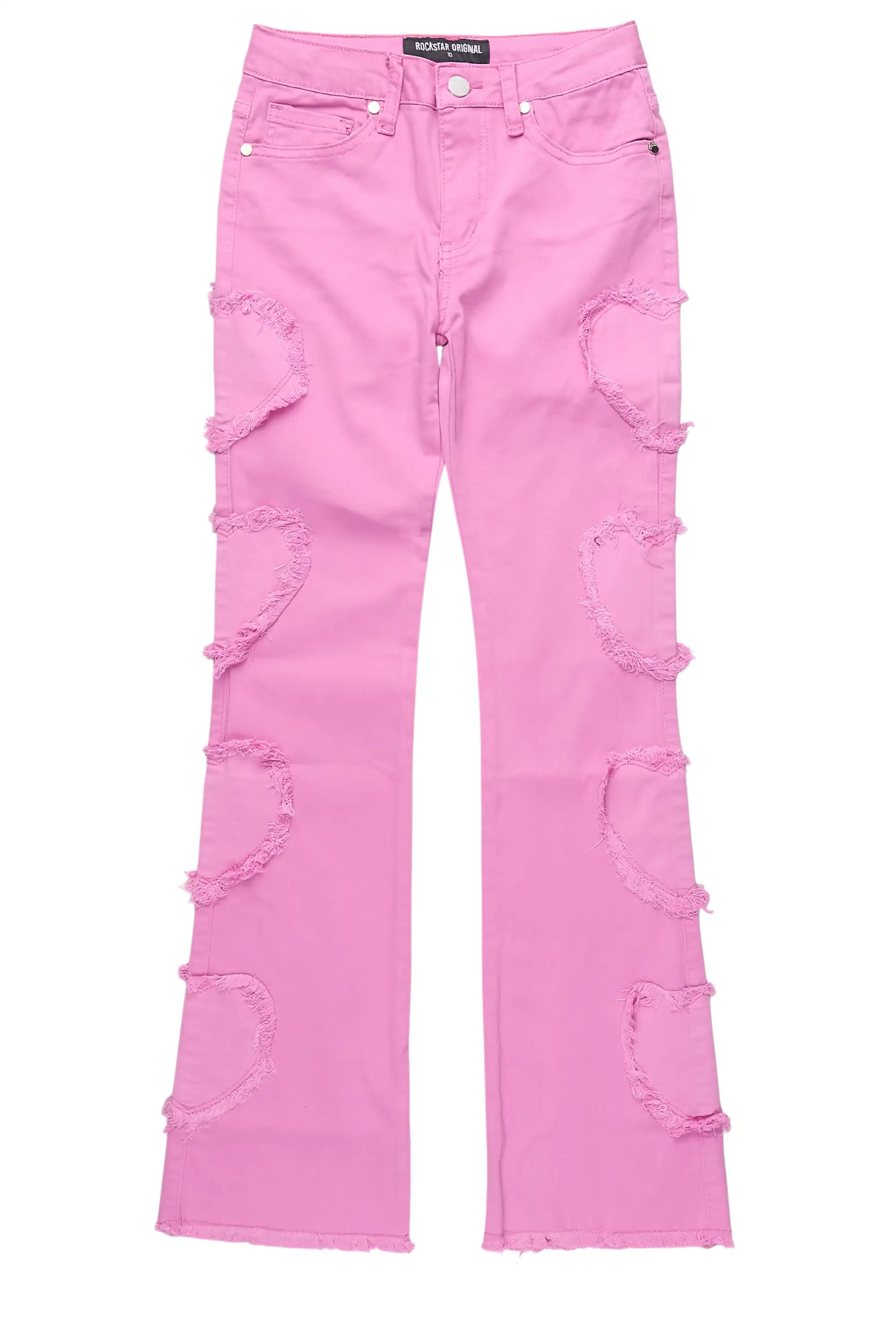 Girls Sinayah Heart Baby Pink Stacked Flare Jean - Image 2