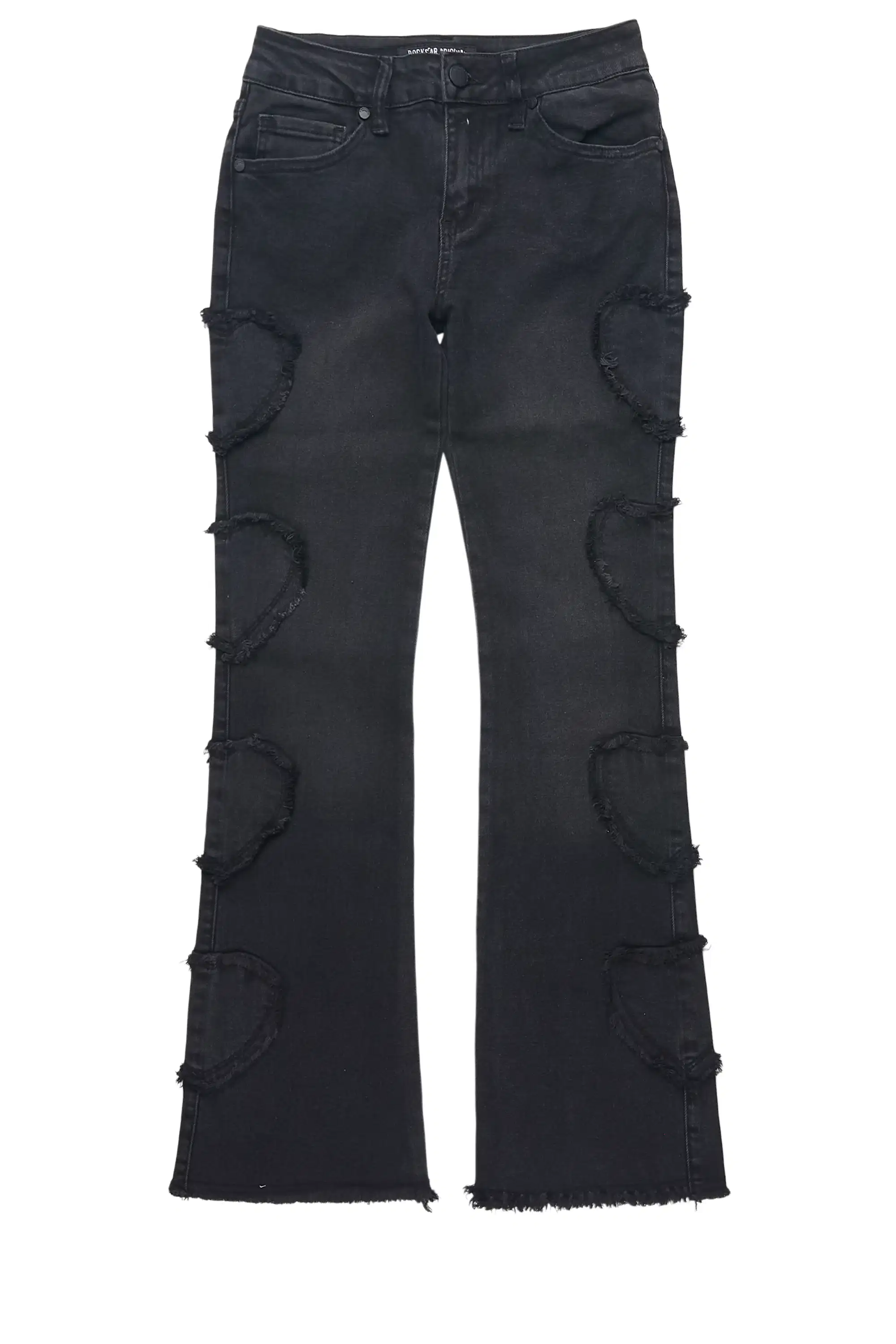 Girls Sinayah Heart Black Stacked Flare Jean - Image 2