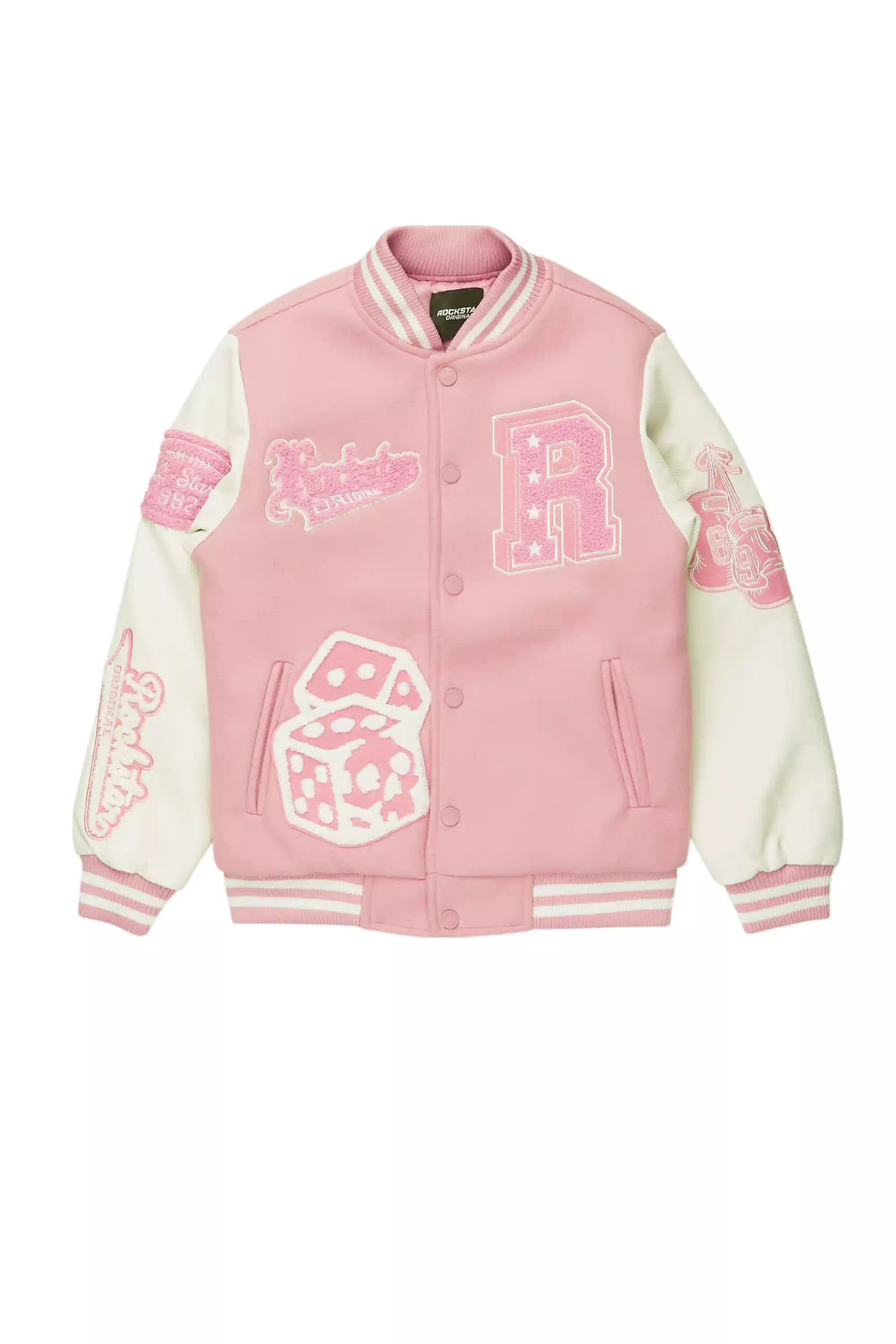 Girls Rosalyn Pink/White Varsity Jacket - Image 2