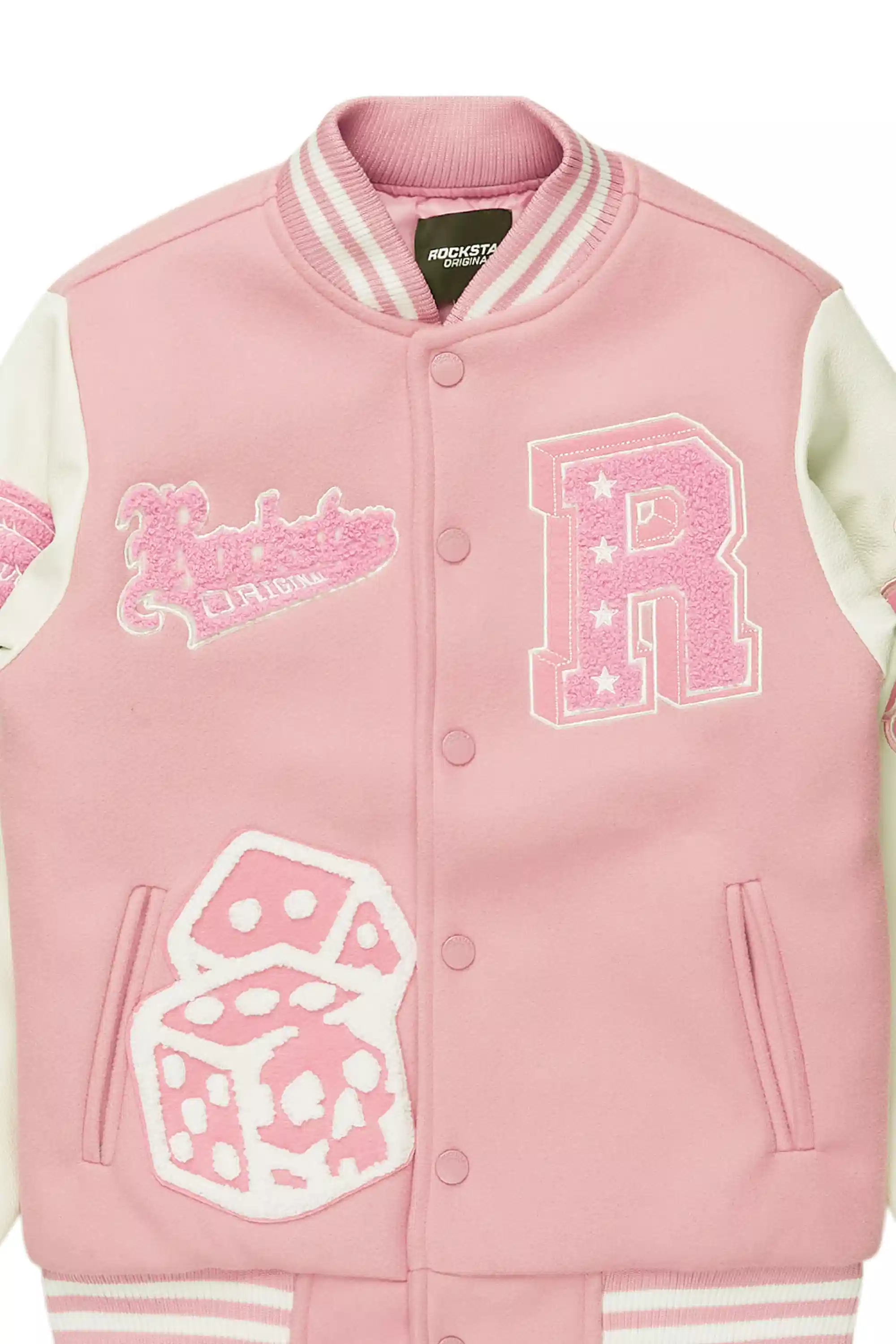 Girls Rosalyn Pink/White Varsity Jacket - Image 9