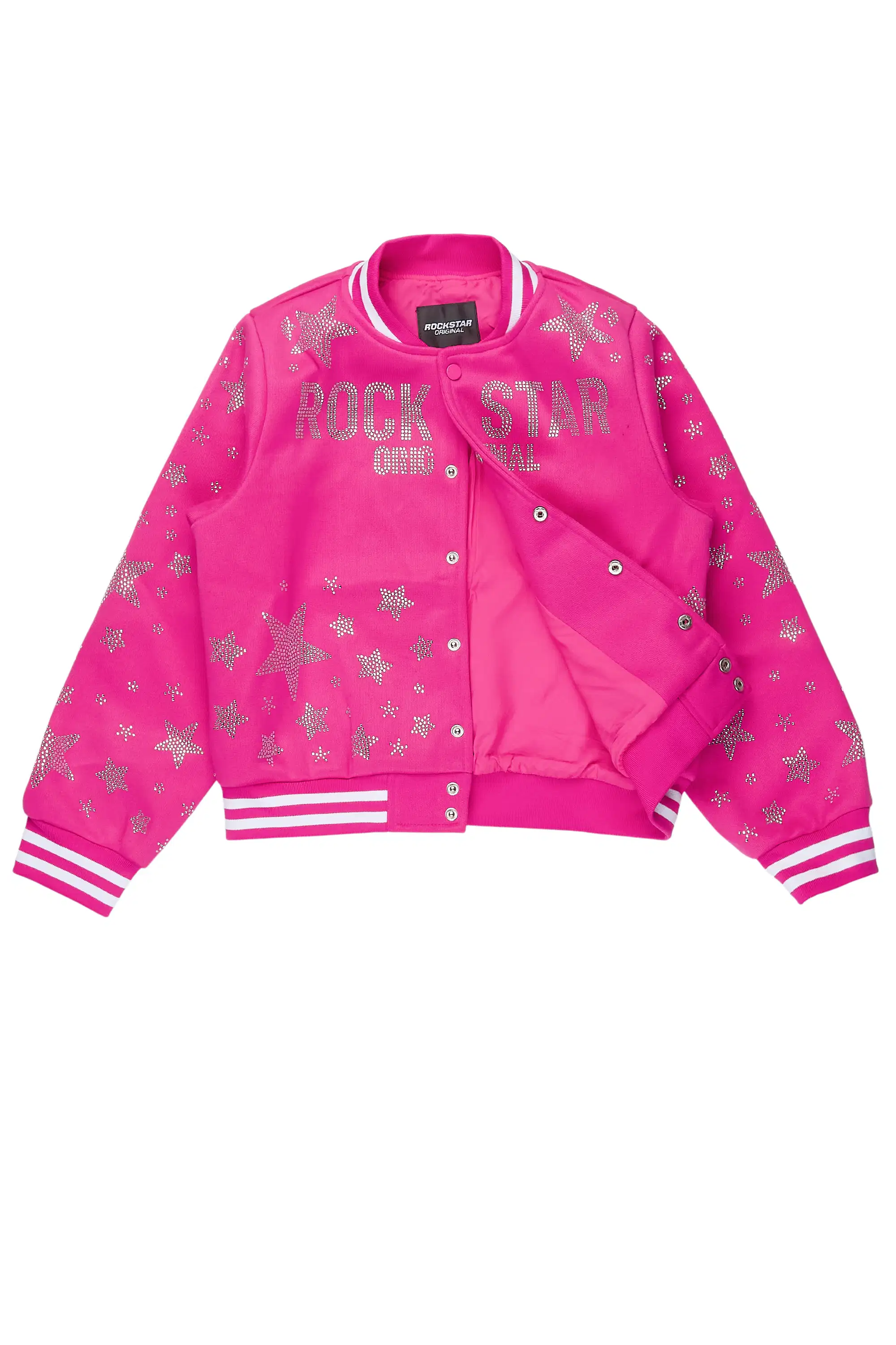 Girls Shanda Pink Crop Varsity Jacket - Image 6