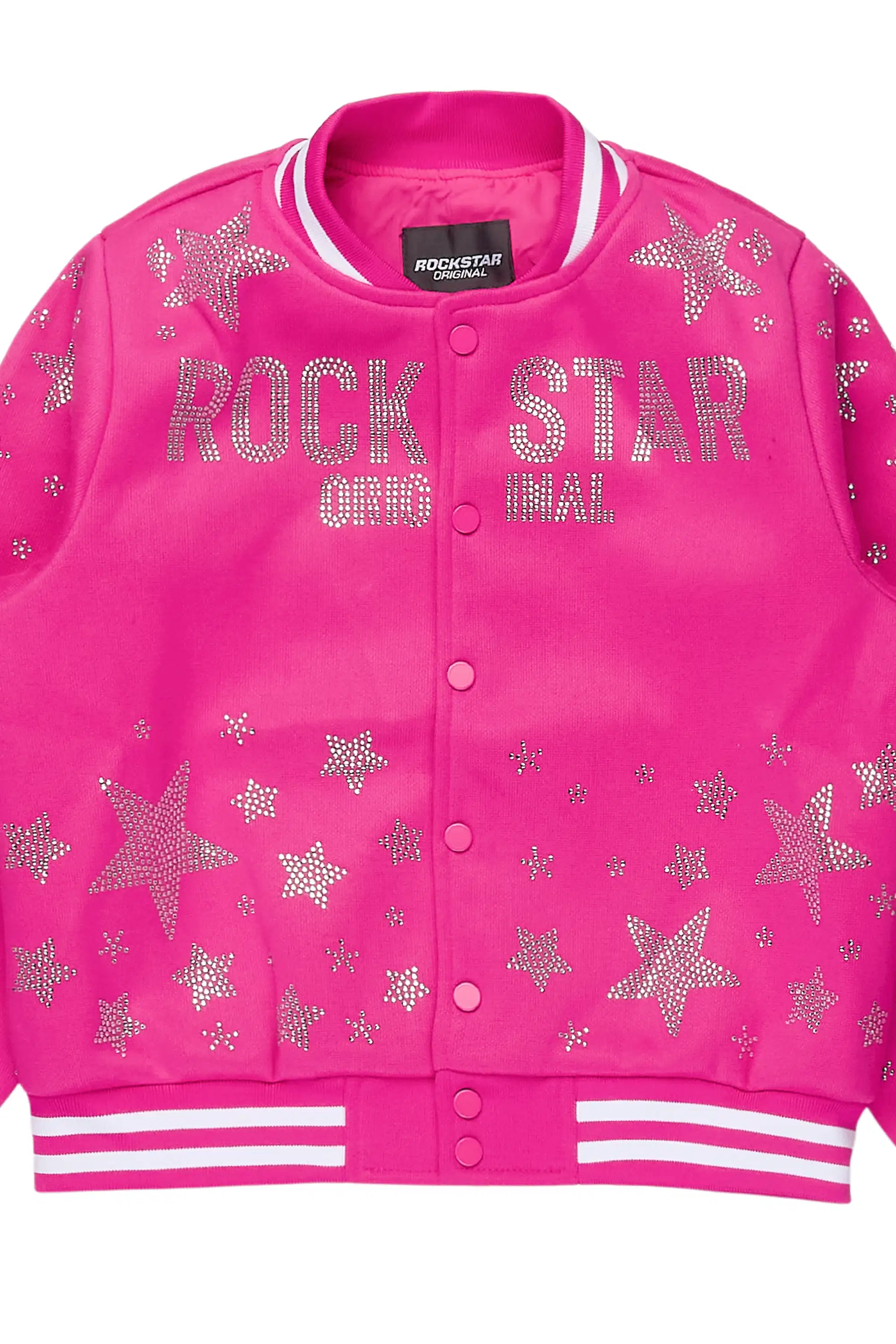 Girls Shanda Pink Crop Varsity Jacket - Image 7
