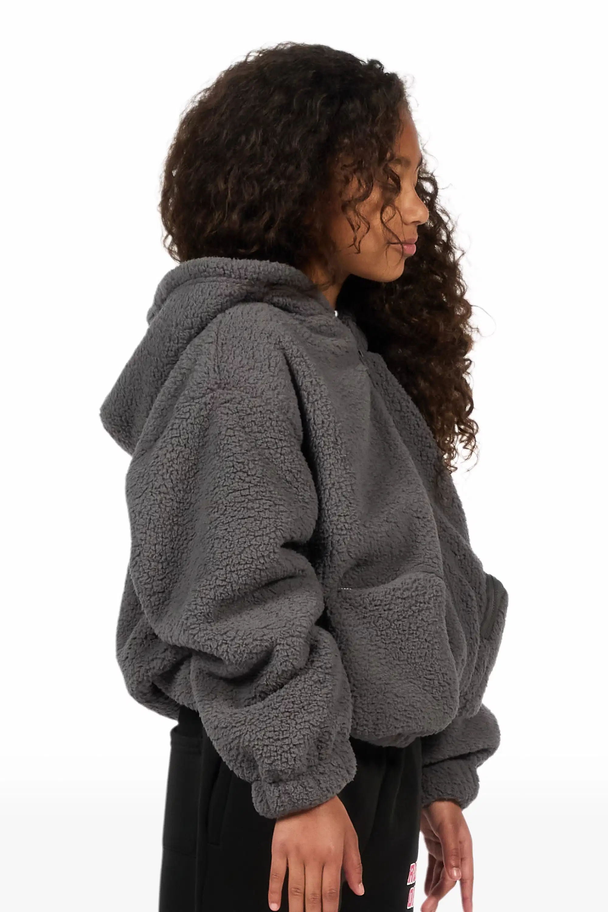 Girls Lonia Grey Sherpa Jacket - Image 3