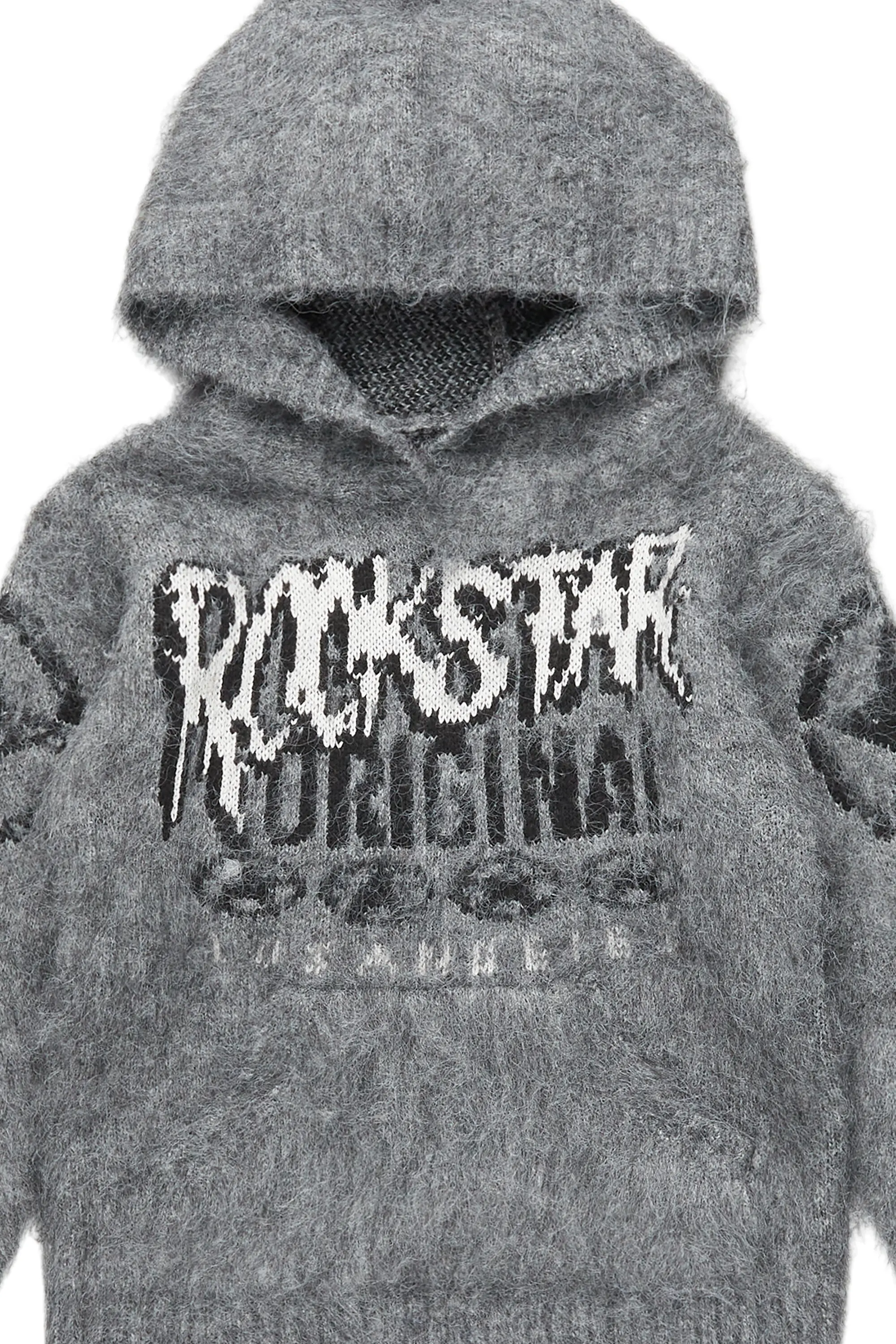 Girls Wizzurd Grey Graphic Knitted Mohair Hoodies - Image 2
