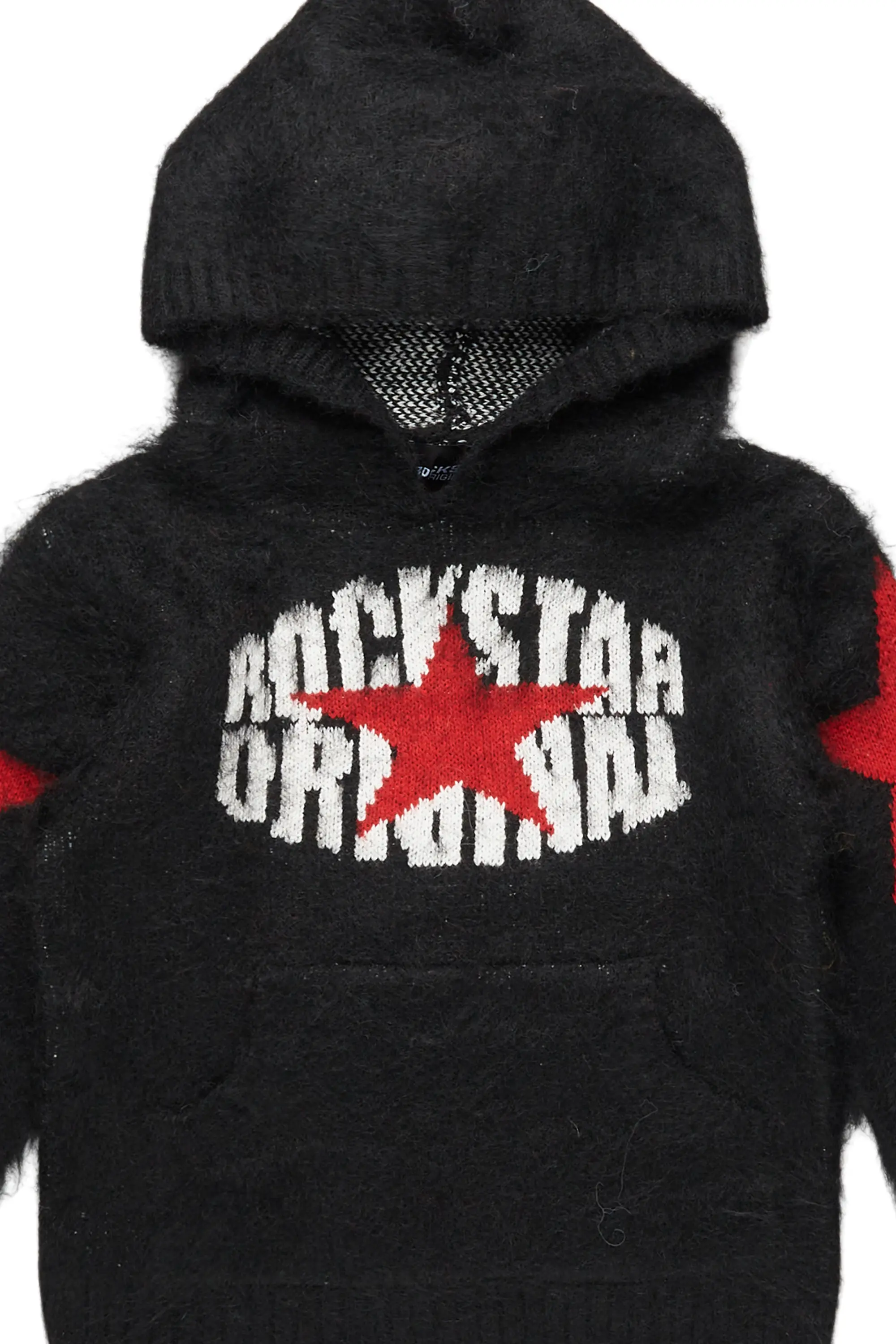 Girls States Black Graphic Knitted Mohair Hoodies - Image 2