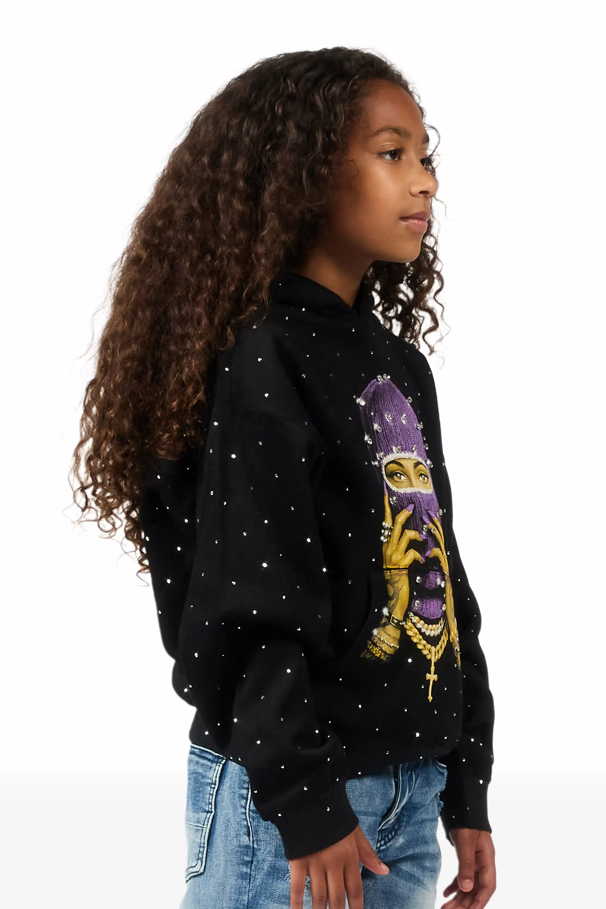 Girls Jayla Black Rhinestone Hoodie - Image 5