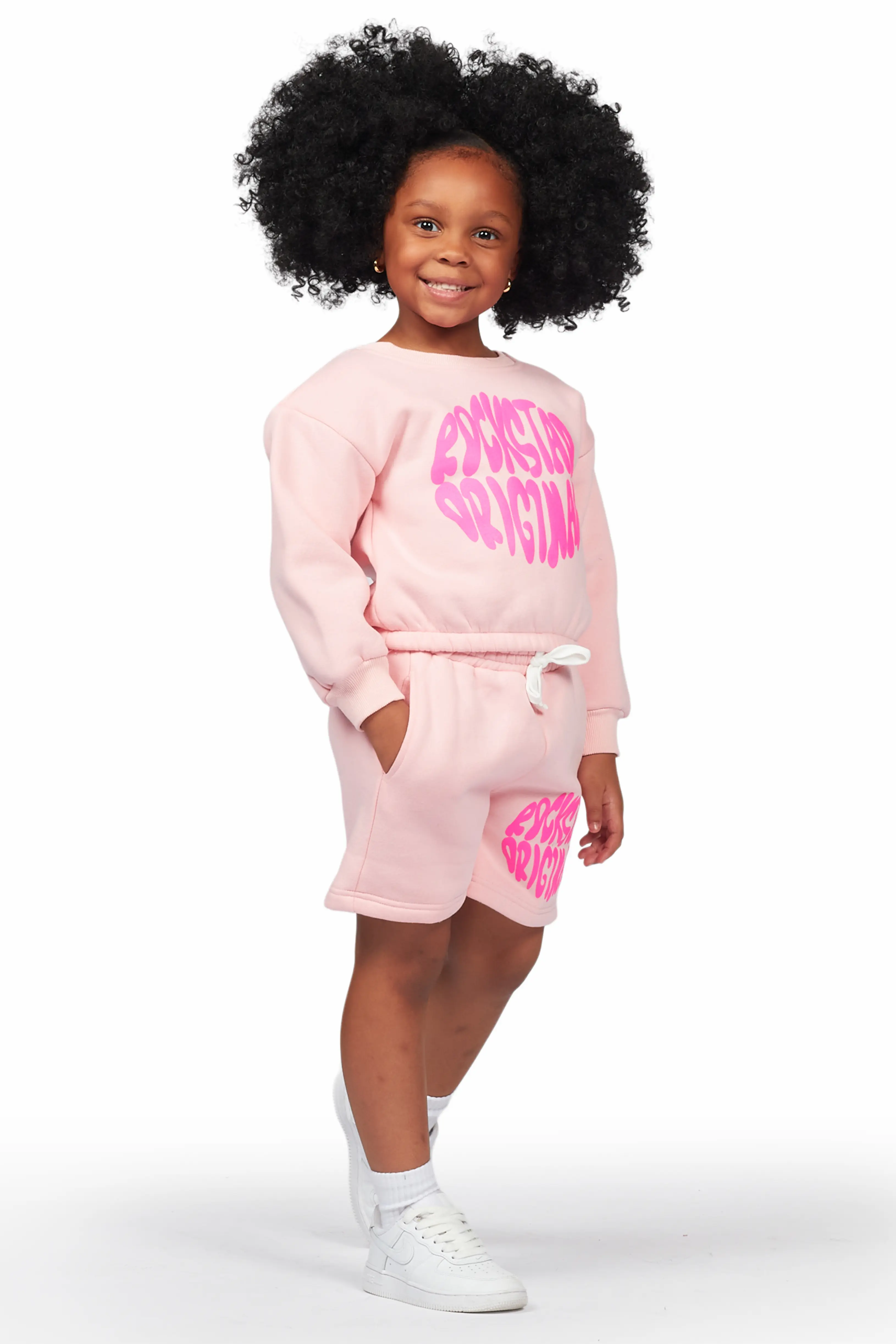 Girls Beena Blush Crop Top Short Set - Image 4