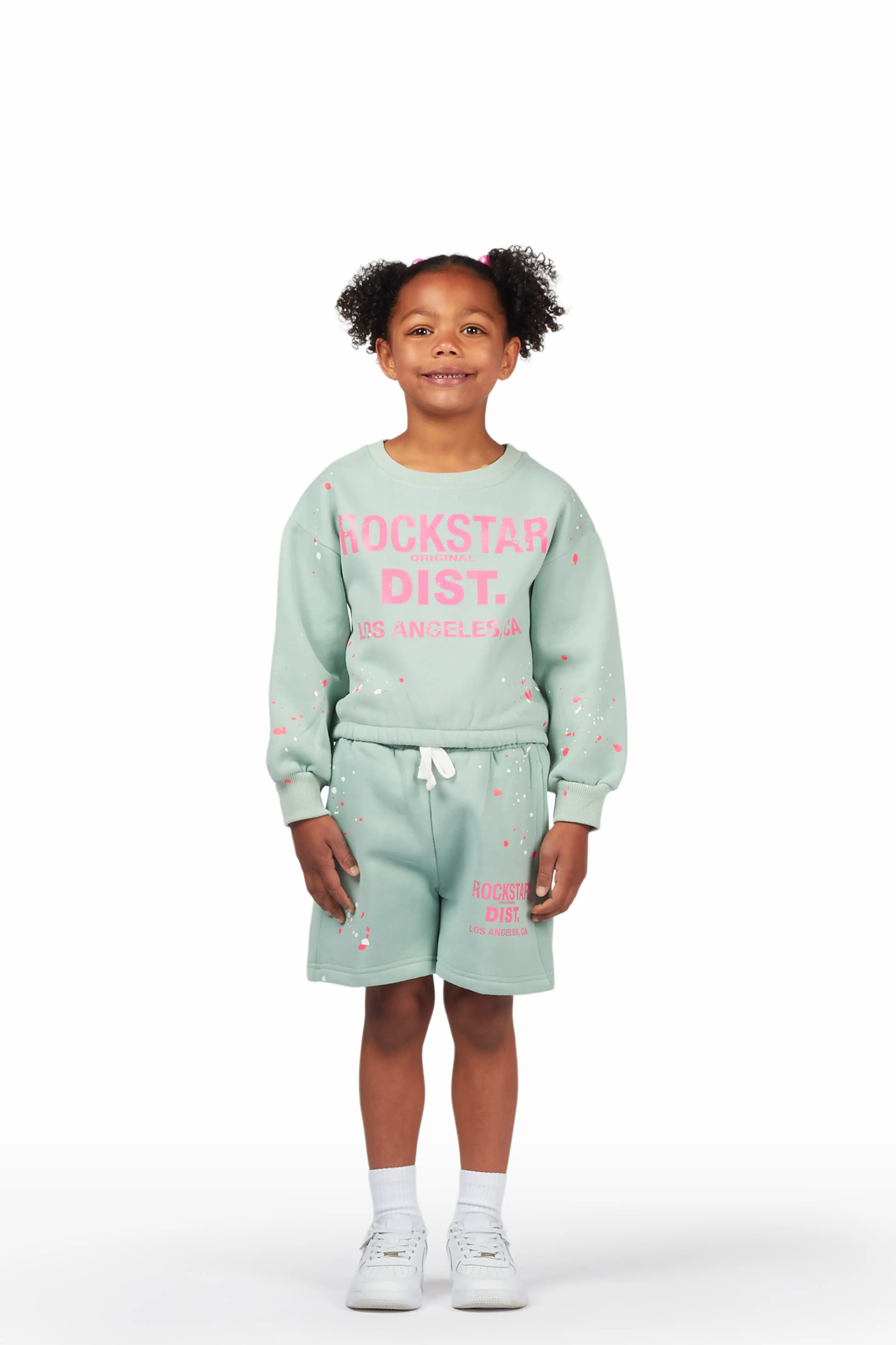 Girls Calissa Sage Crop Top Short Set - Image 2