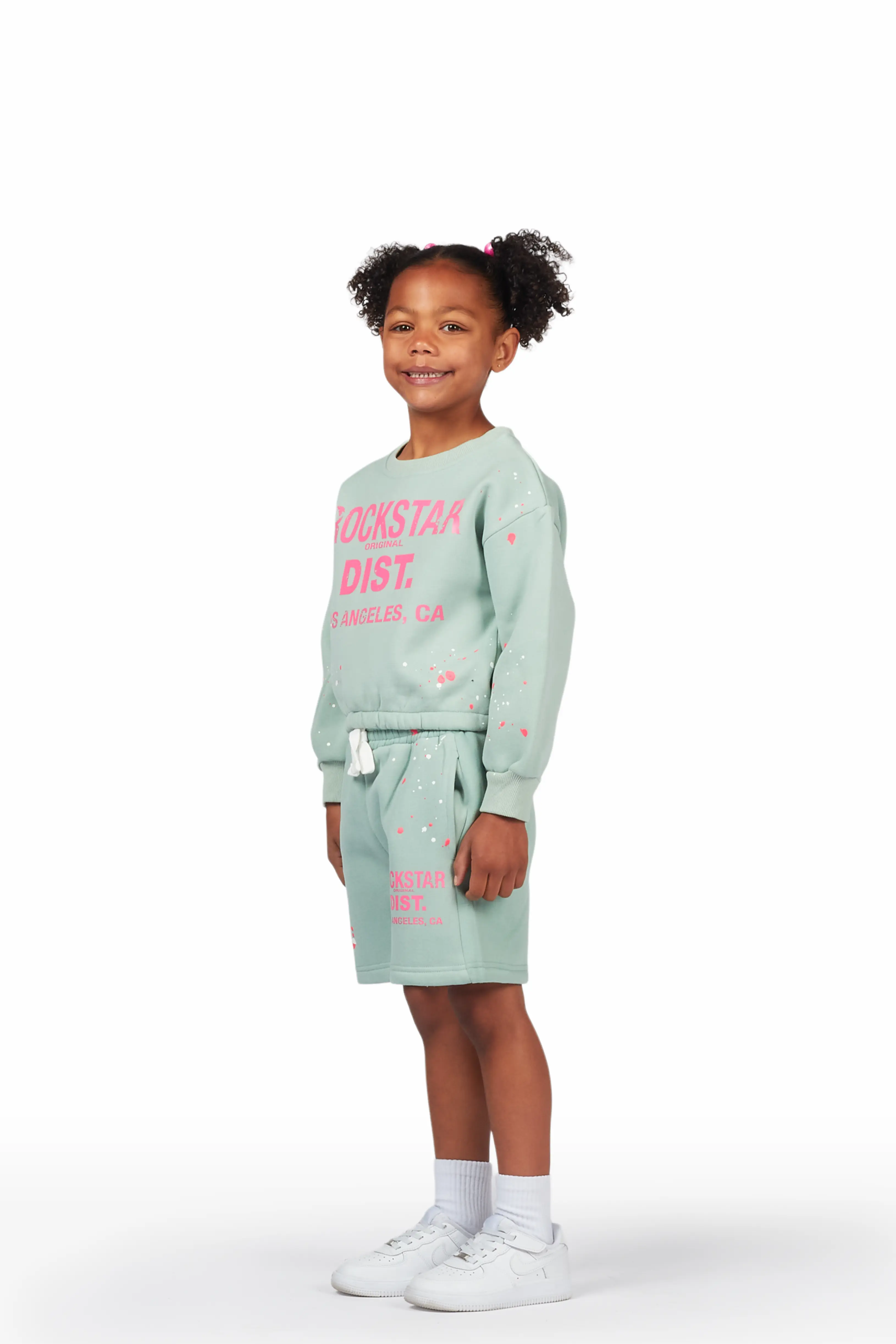 Girls Calissa Sage Crop Top Short Set - Image 3