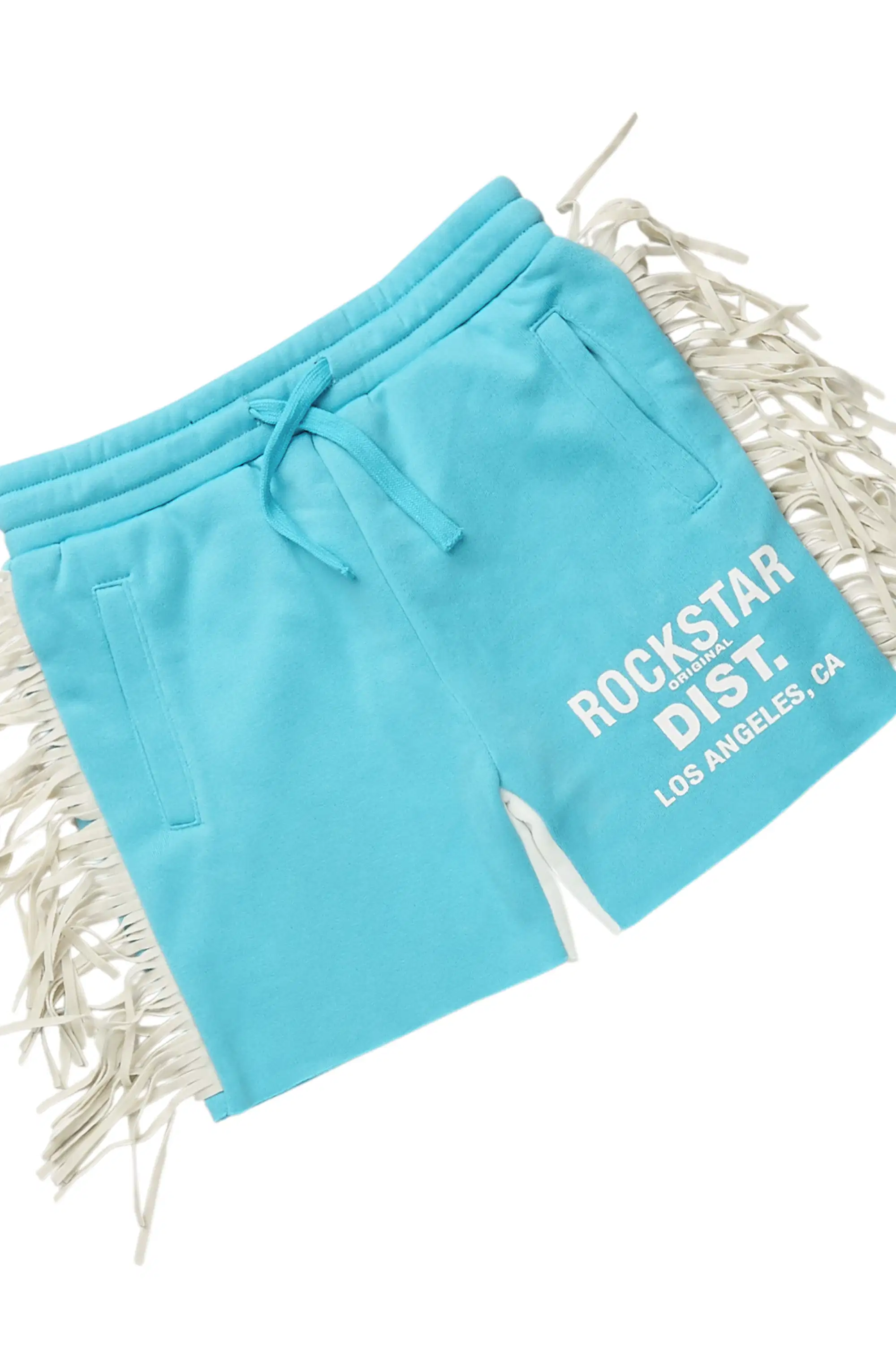 Girls Kendra White/Light Blue Graphic T-Shirt/Fringe Short Set - Image 7