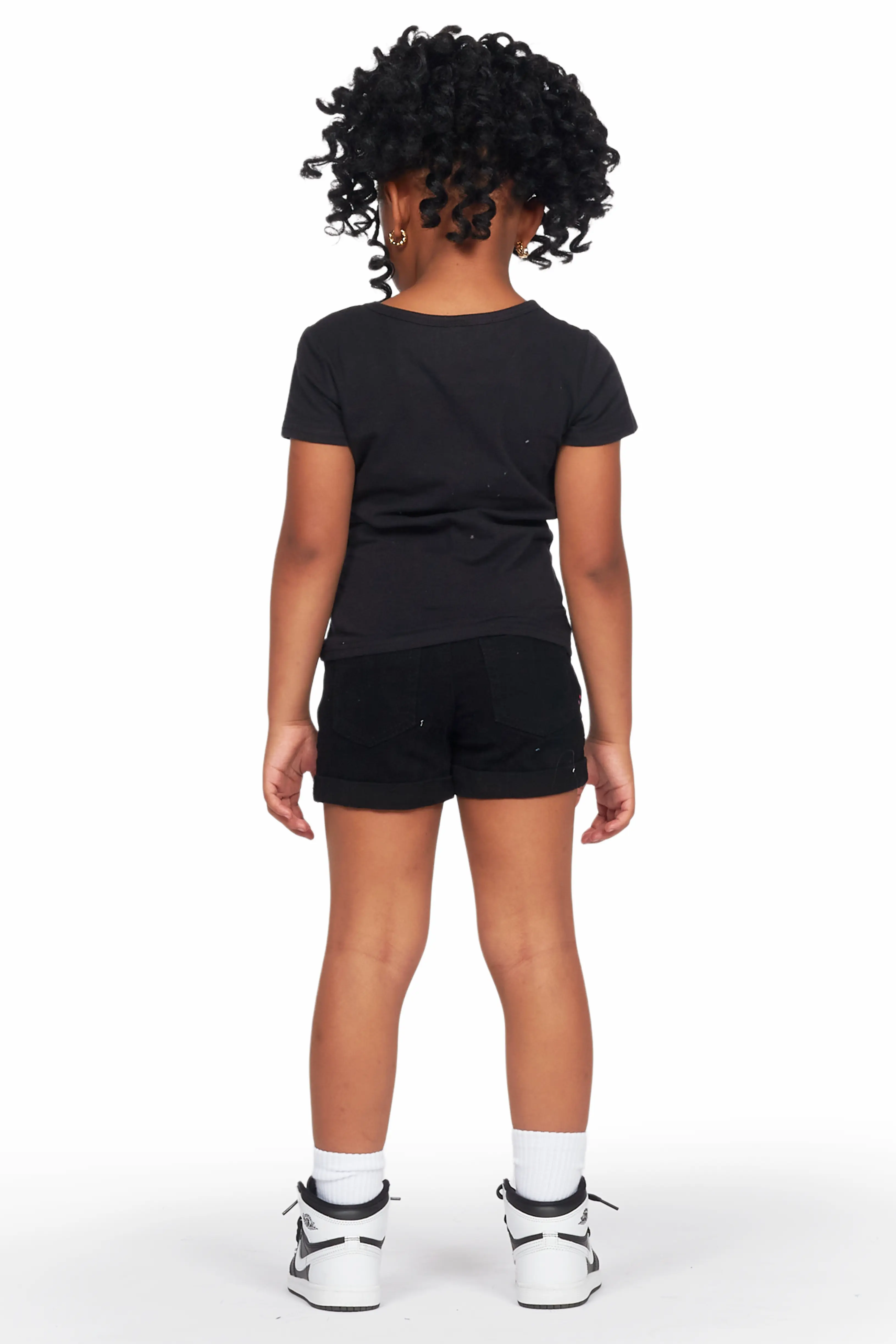 Girls Mura Black T-Shirt/Denim Short Set - Image 5