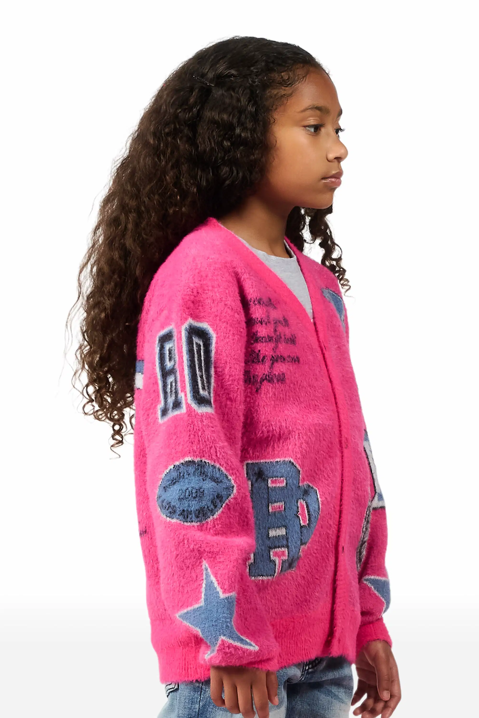 Girls Delling Pink Mohair Knit Cardigan - Image 4