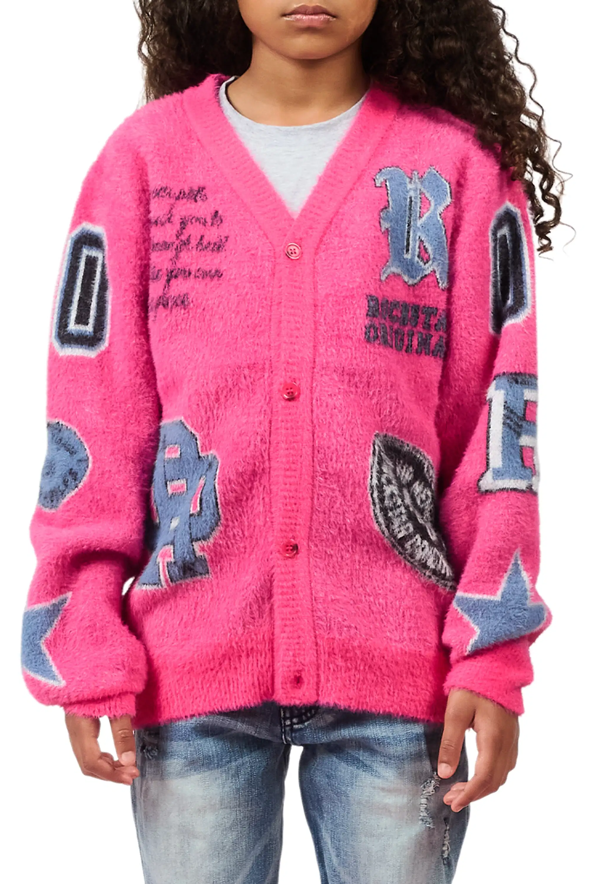 Girls Delling Pink Mohair Knit Cardigan - Image 9
