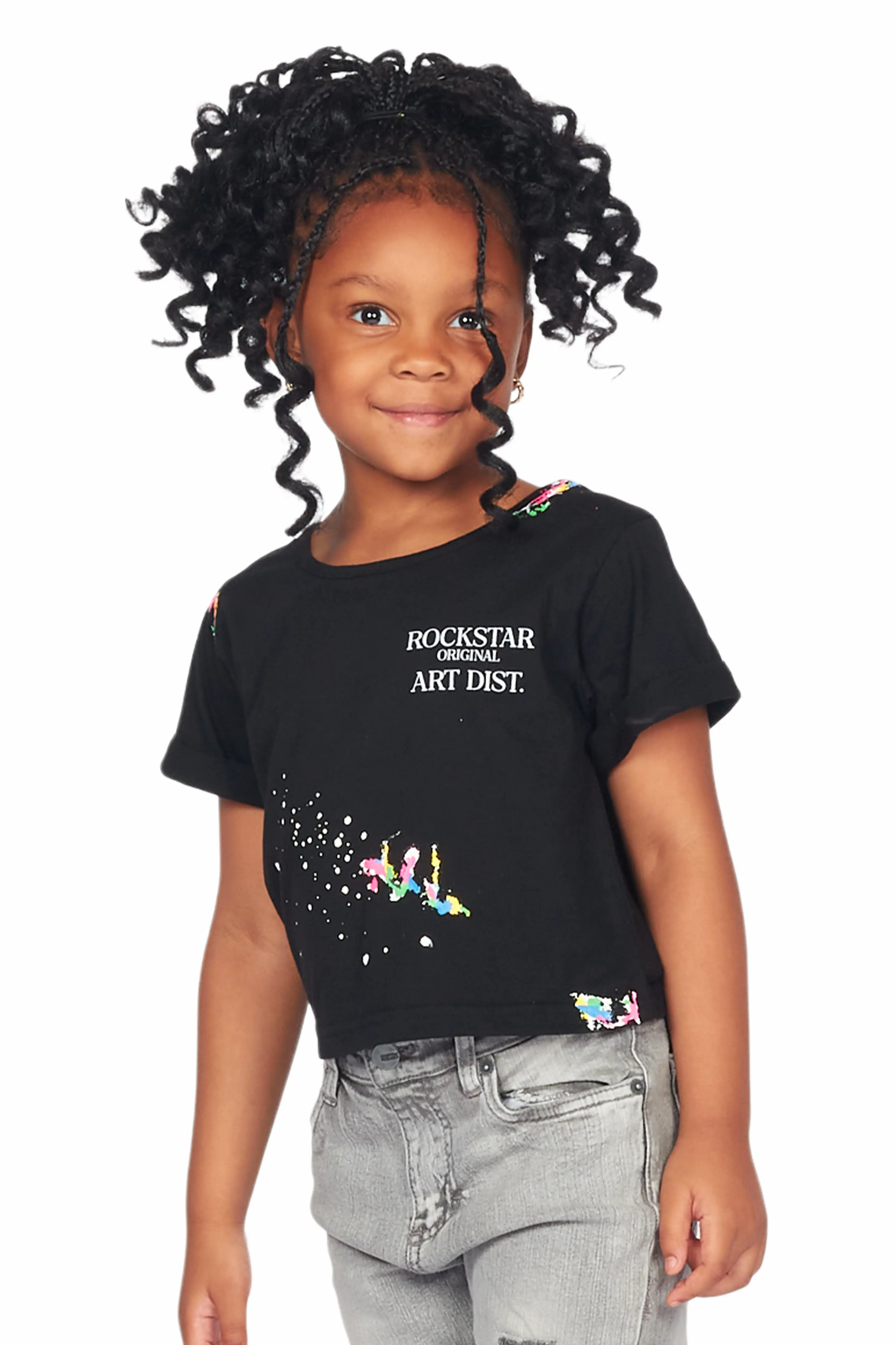 Girls Palmira Black Crop Top Graphic T-Shirt - Image 4