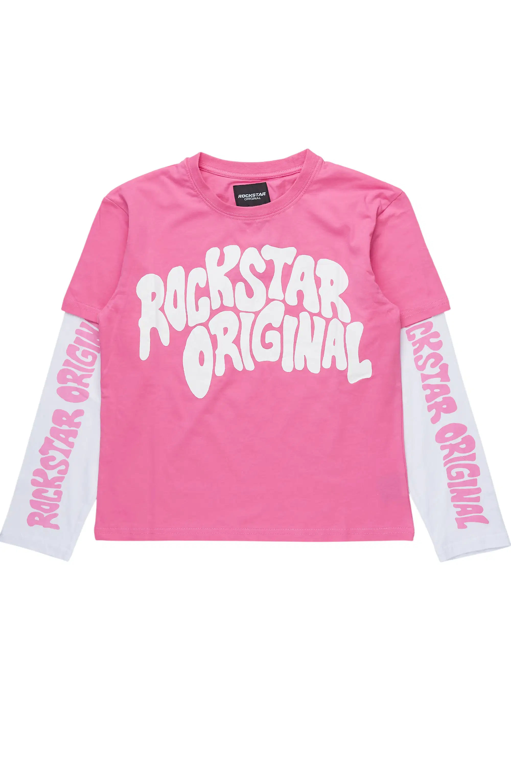 Girls Monique Pink/White Double Layer L/S Graphic T-Shirt - Image 2