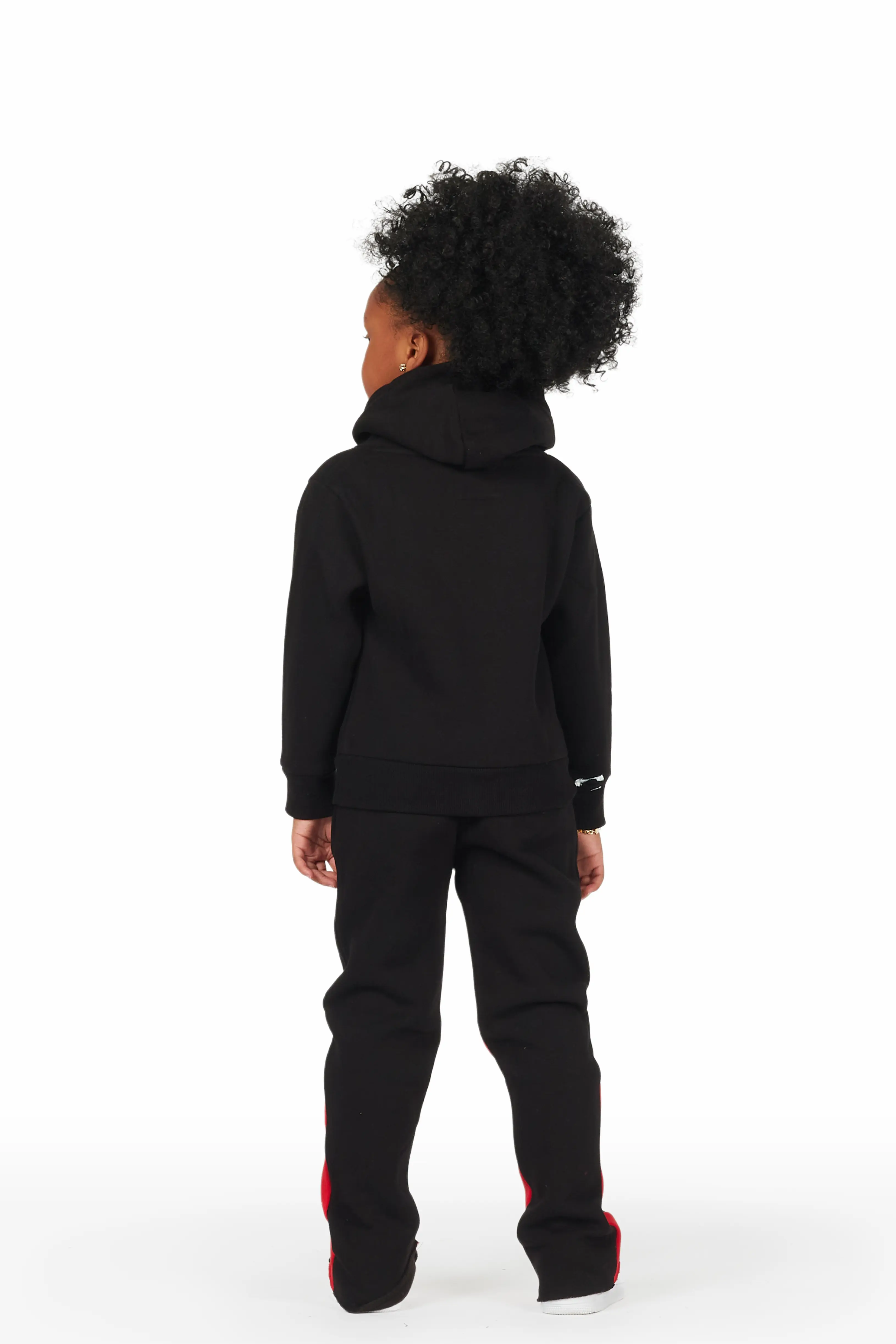 Girls Artie Black/Red Hoodie Stacked Flare Track Set - Image 5