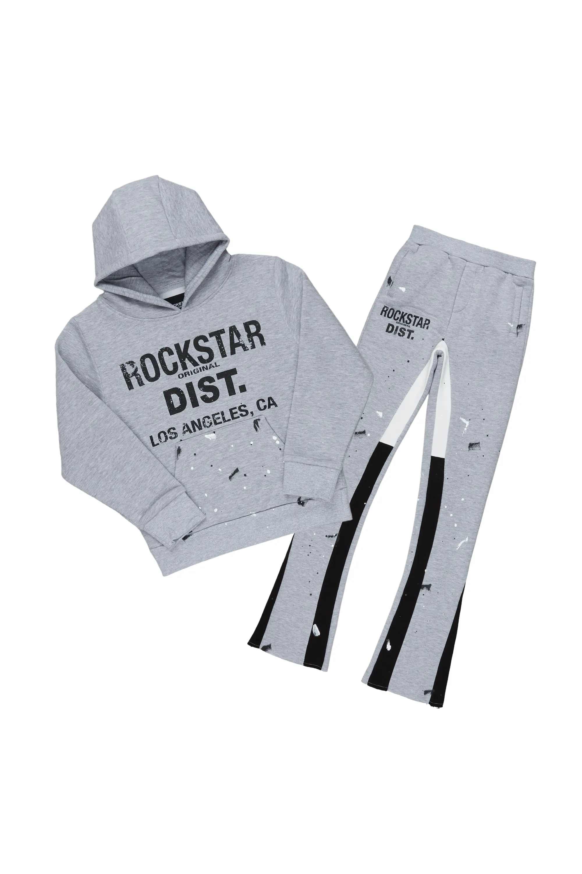 Girls Scarlie Grey/Black Hoodie Super Stacked Flare Track Set - Image 2
