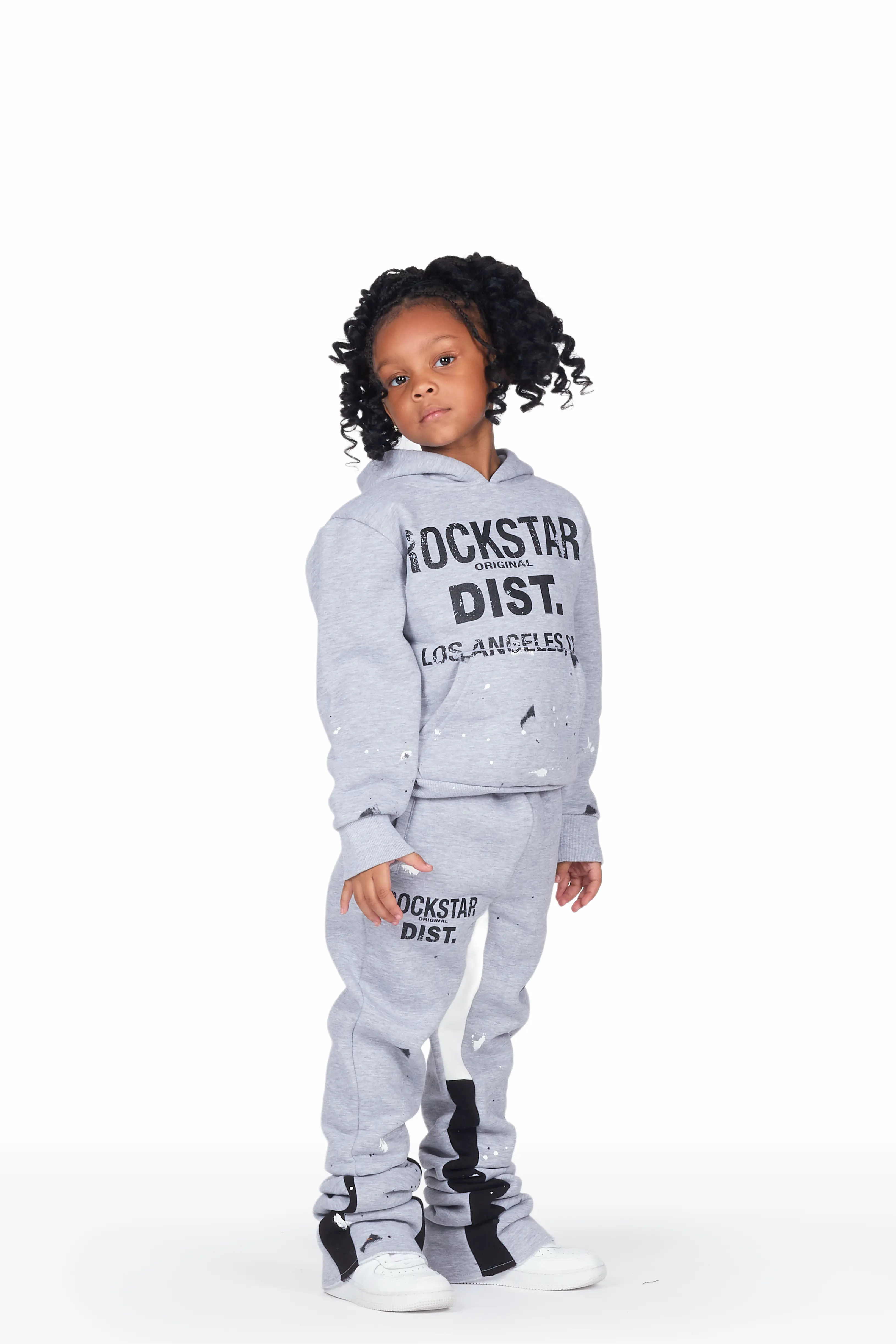 Girls Scarlie Grey/Black Hoodie Super Stacked Flare Track Set - Image 3