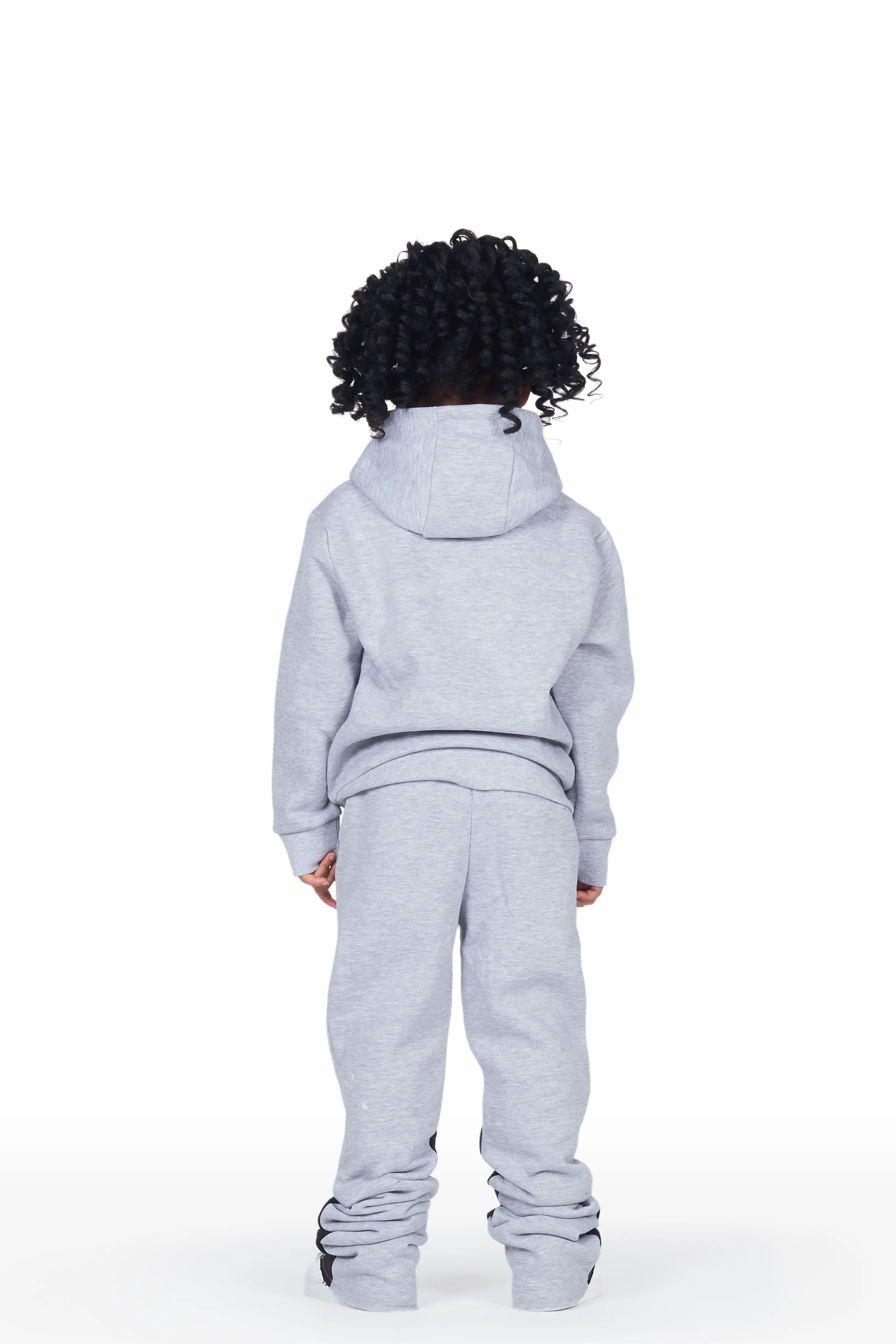 Girls Scarlie Grey/Black Hoodie Super Stacked Flare Track Set - Image 4