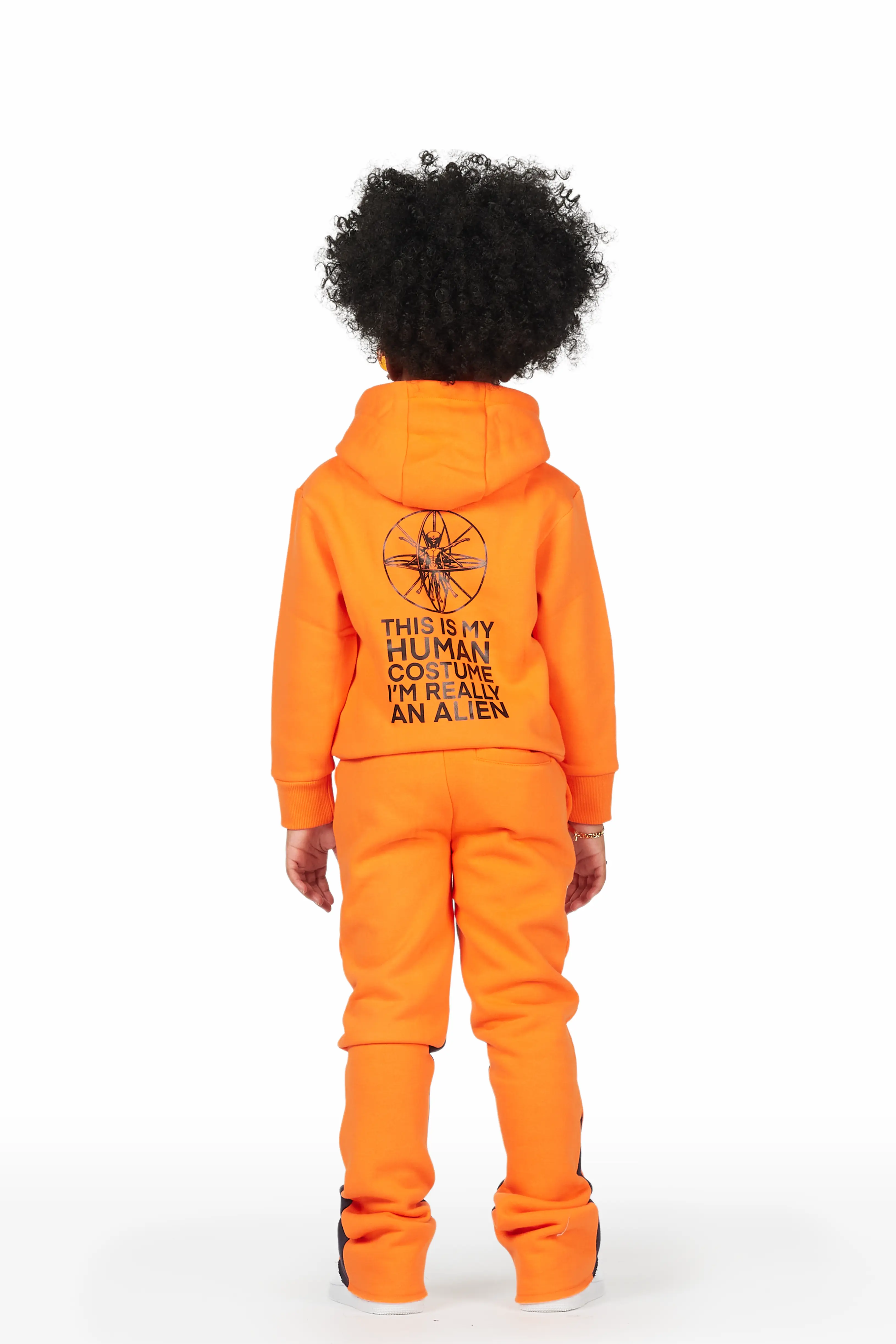 Girls Yadi Orange Hoodie Super Stacked Flare Track Set - Image 4