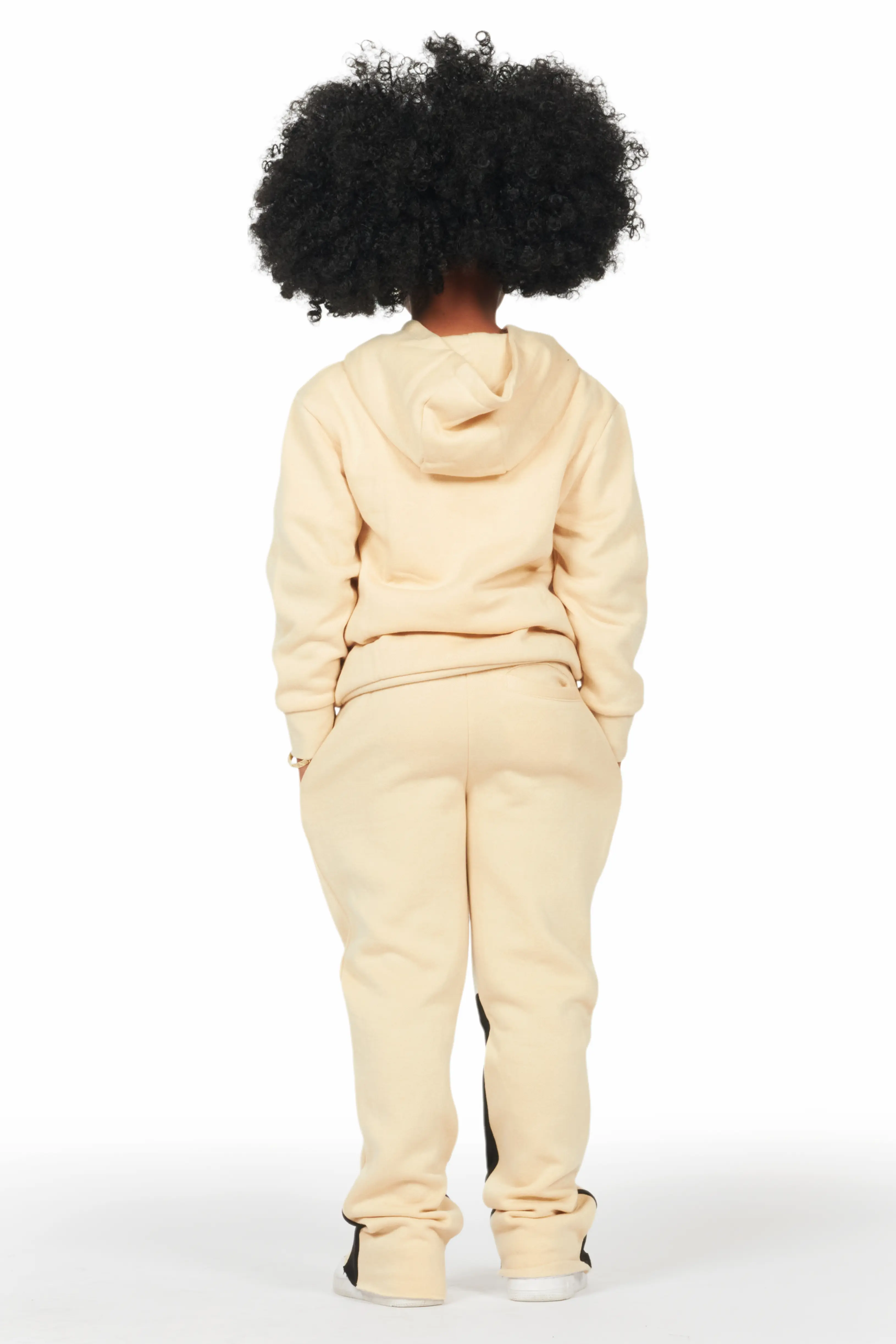Girls Harlow Beige Hoodie Stacked Flare Track Set - Image 5